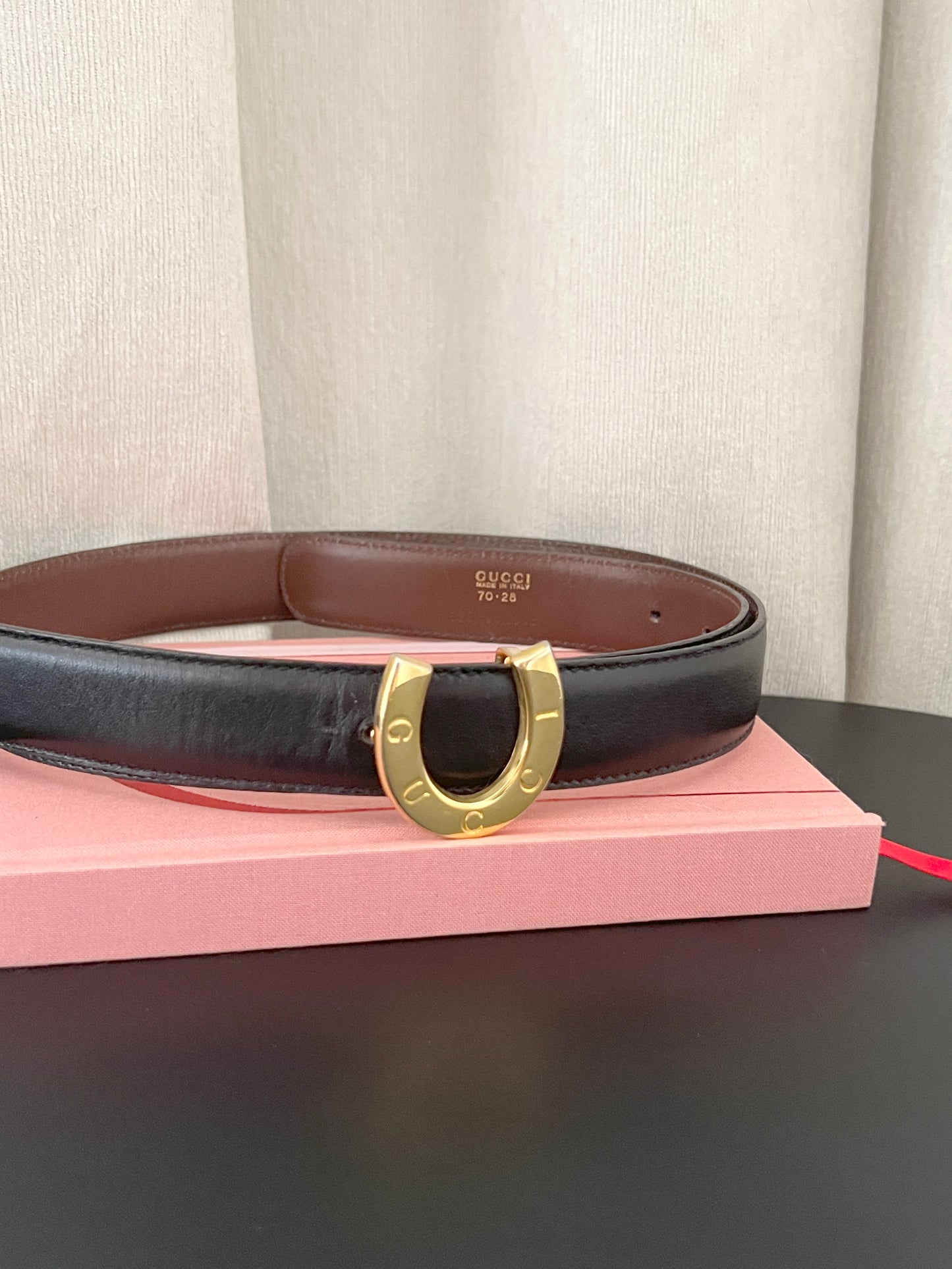 Gucci馬蹄金色皮帶扣罕有雙面啡黑色皮帶 日本中古二手Vintage