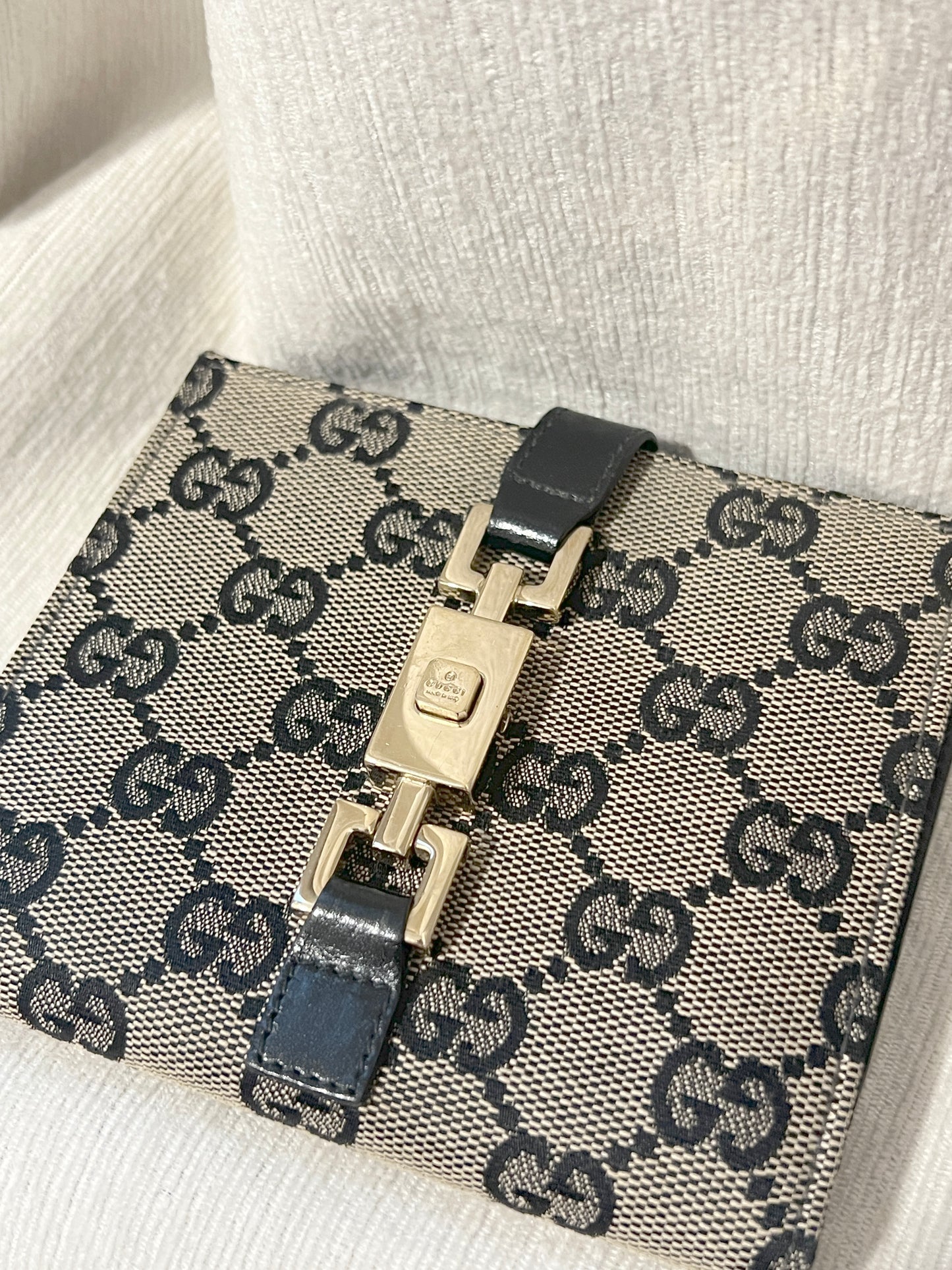 Gucci黑色老花中古錢包短夾 連散子包位置 日本中古二手Vintage