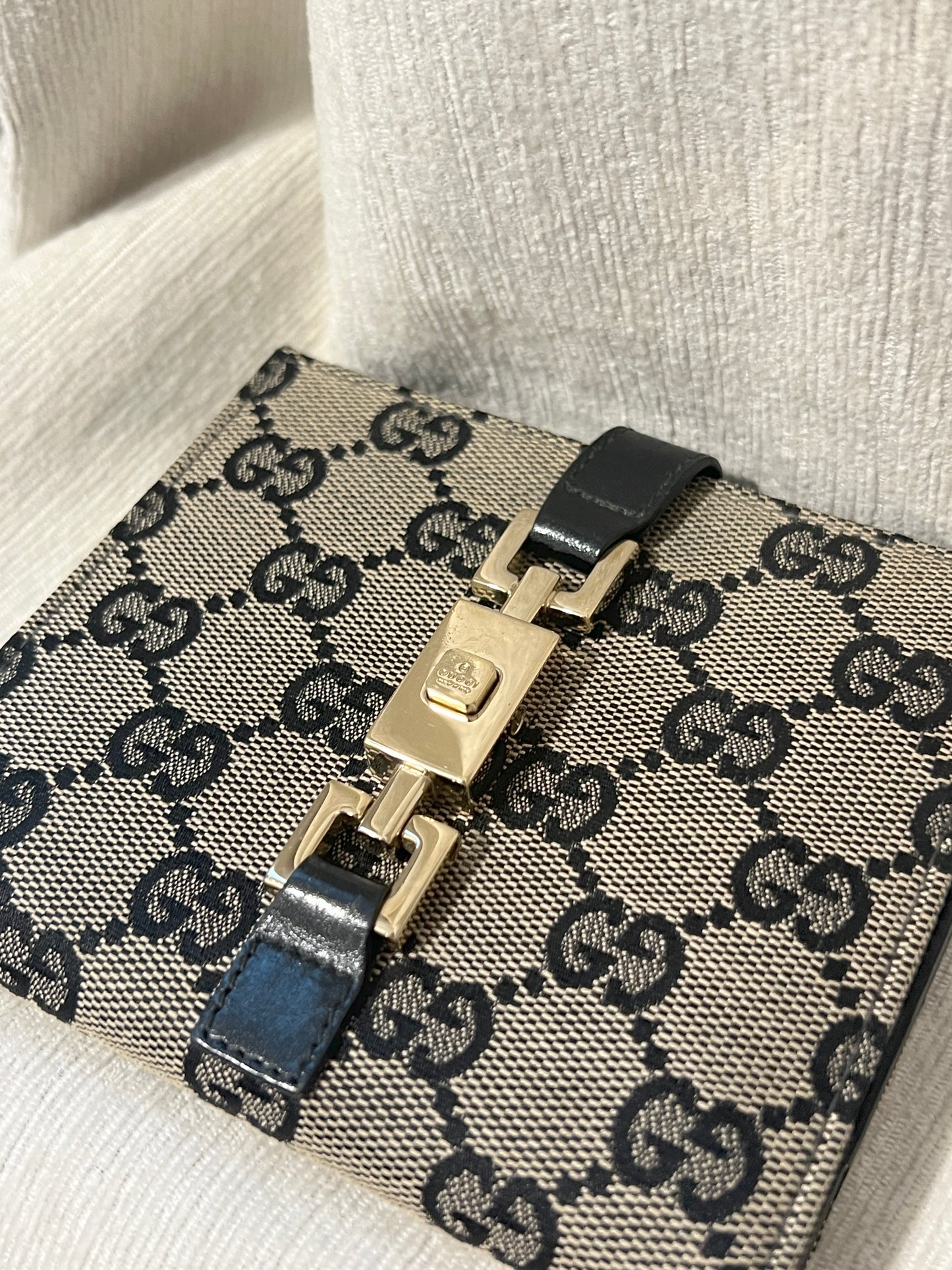 Gucci黑色老花中古錢包短夾 連散子包位置 日本中古二手Vintage