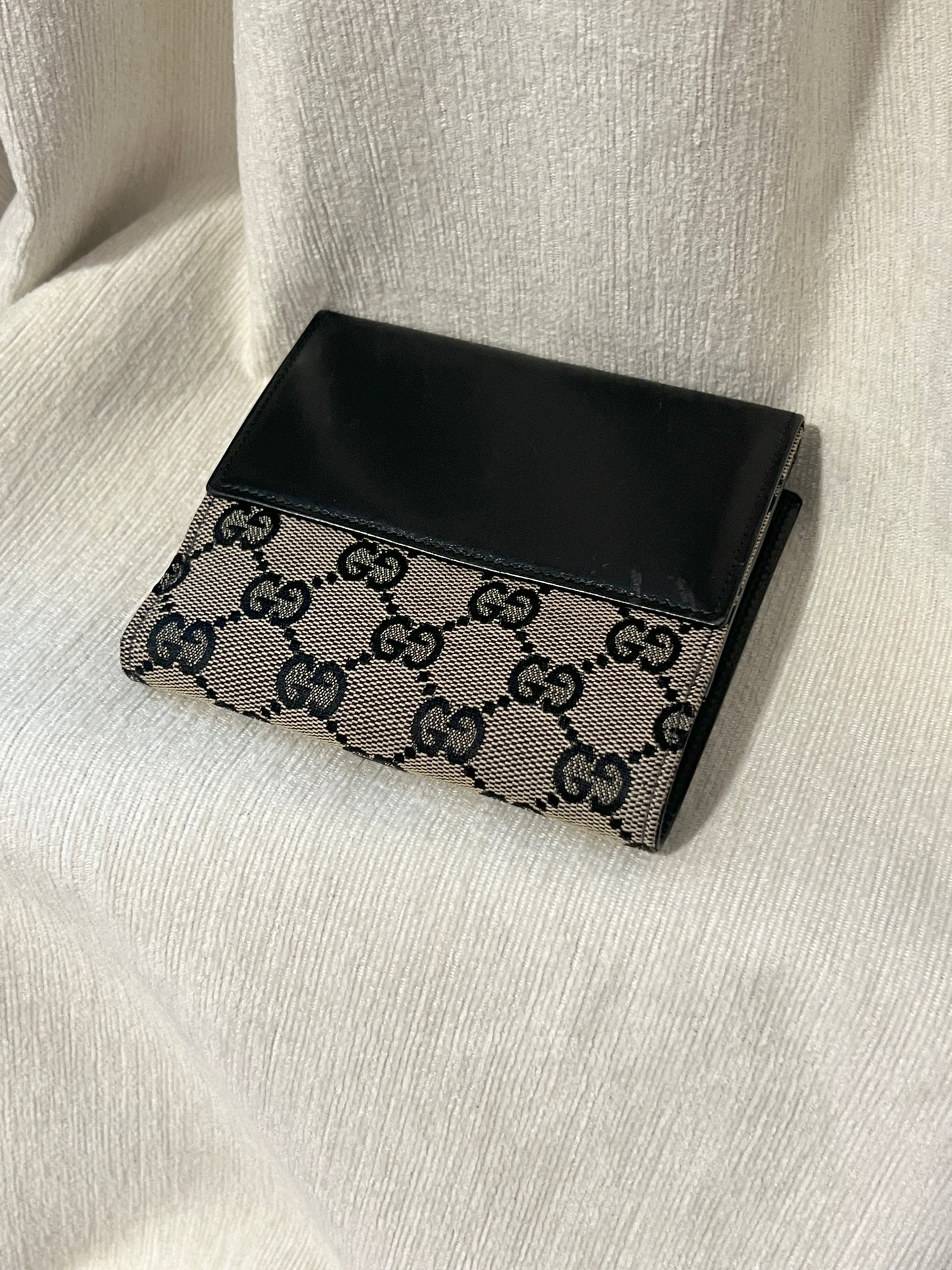 Gucci黑色老花中古錢包短夾 連散子包位置 日本中古二手Vintage