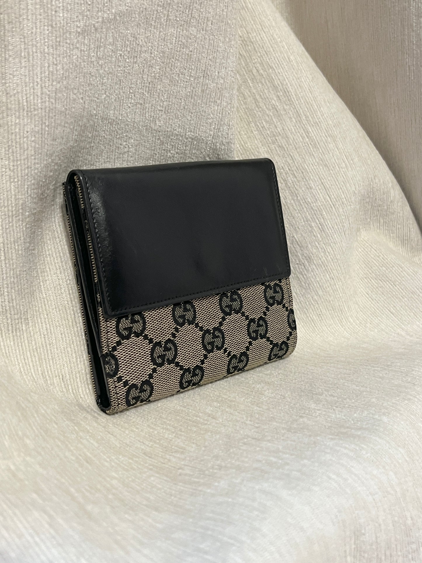 Gucci黑色老花中古錢包短夾 連散子包位置 日本中古二手Vintage