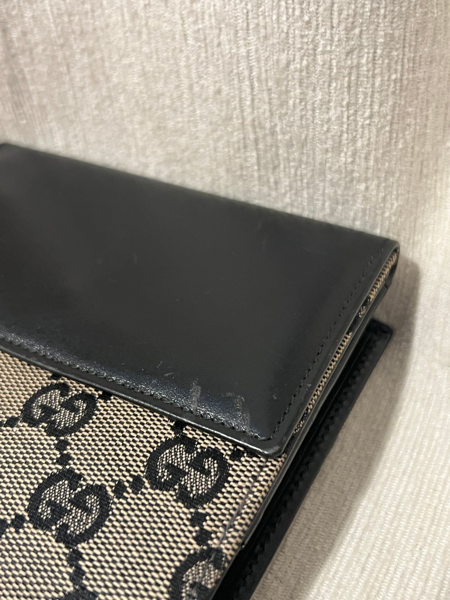 Gucci黑色老花中古錢包短夾 連散子包位置 日本中古二手Vintage