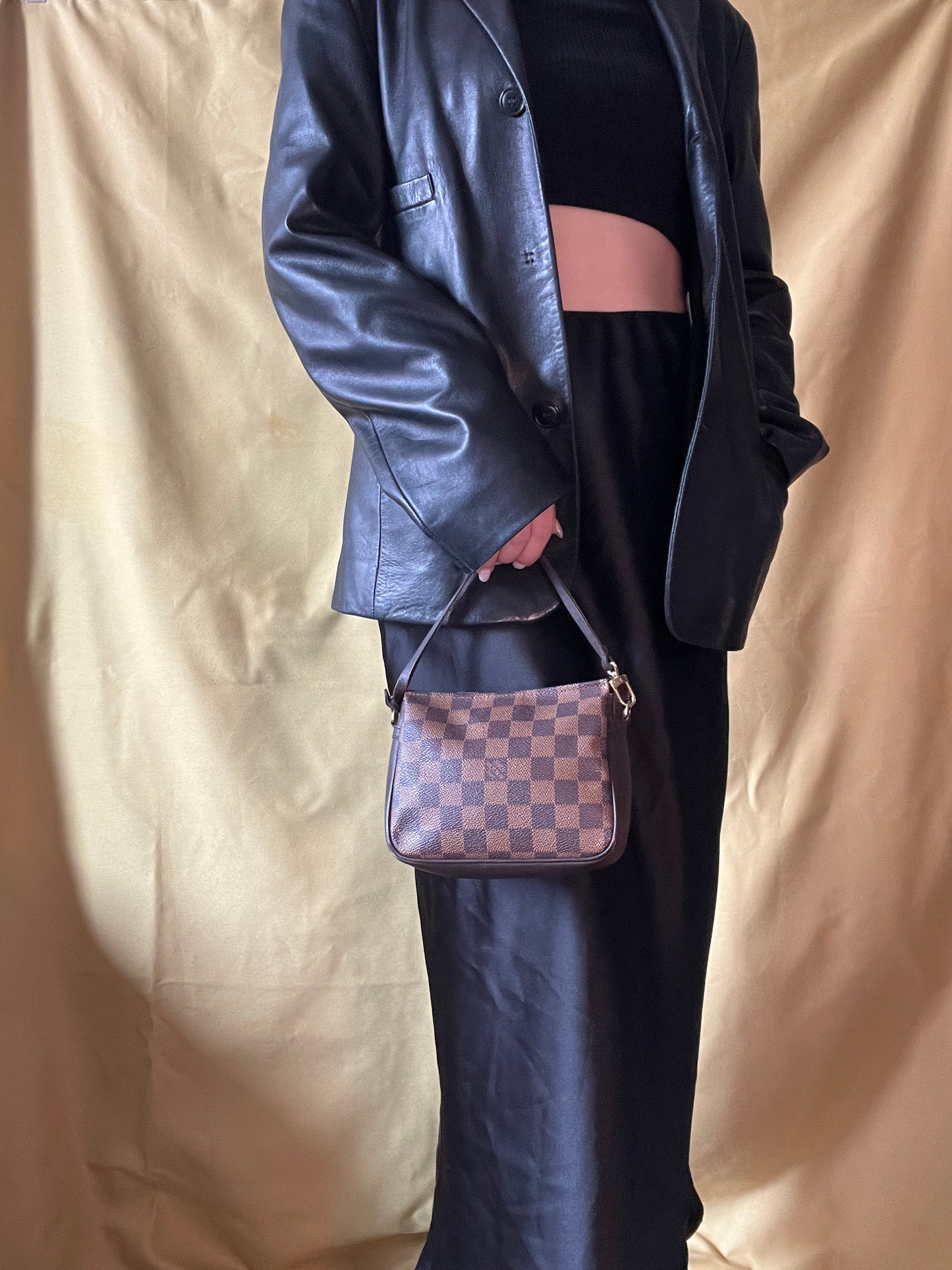 LV Damier Ebene Trousse Pochette Bag 棋盤格啡色中古方胖包