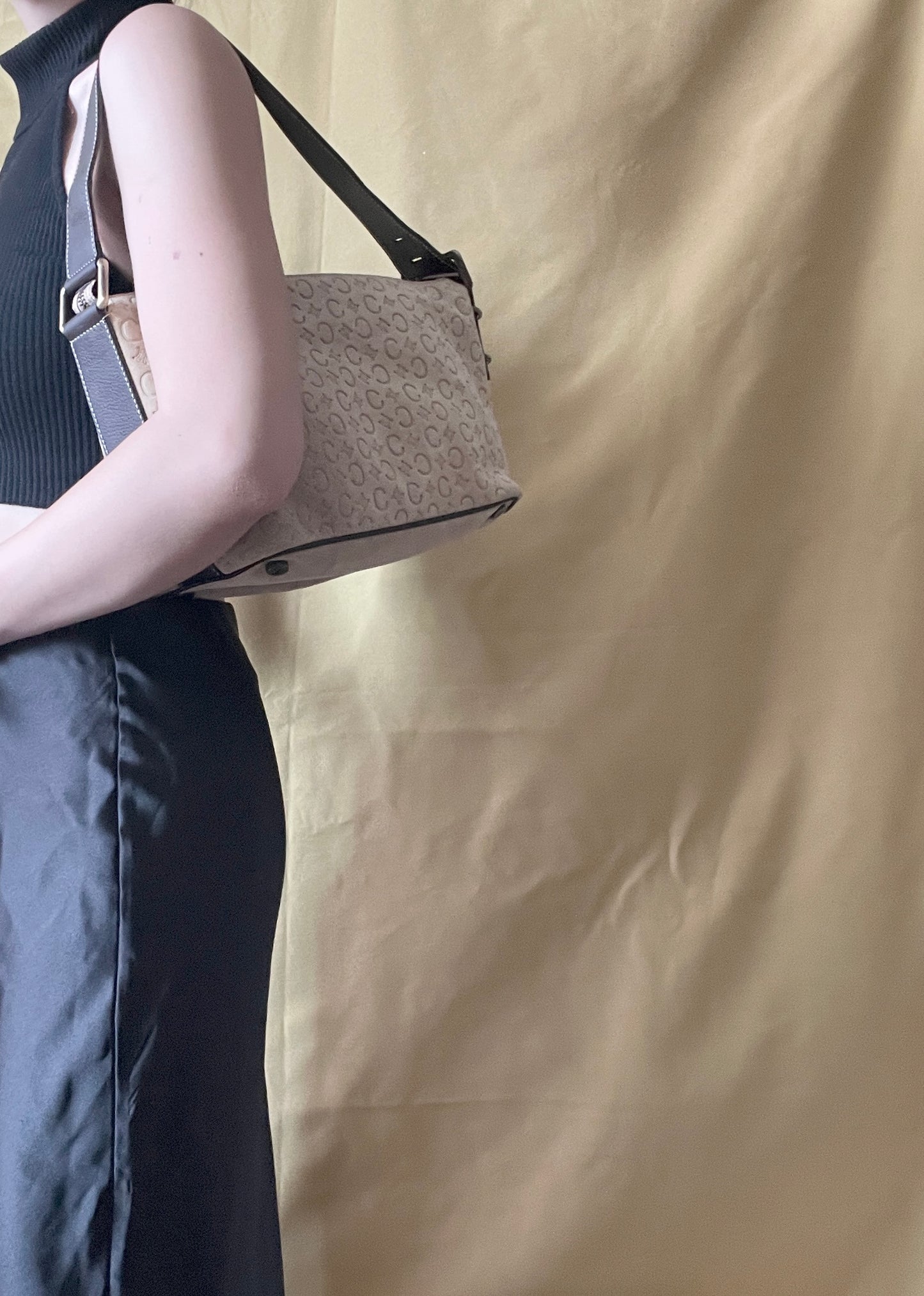 CELINE C Macadam 麂皮絨面米色肩背包手提袋