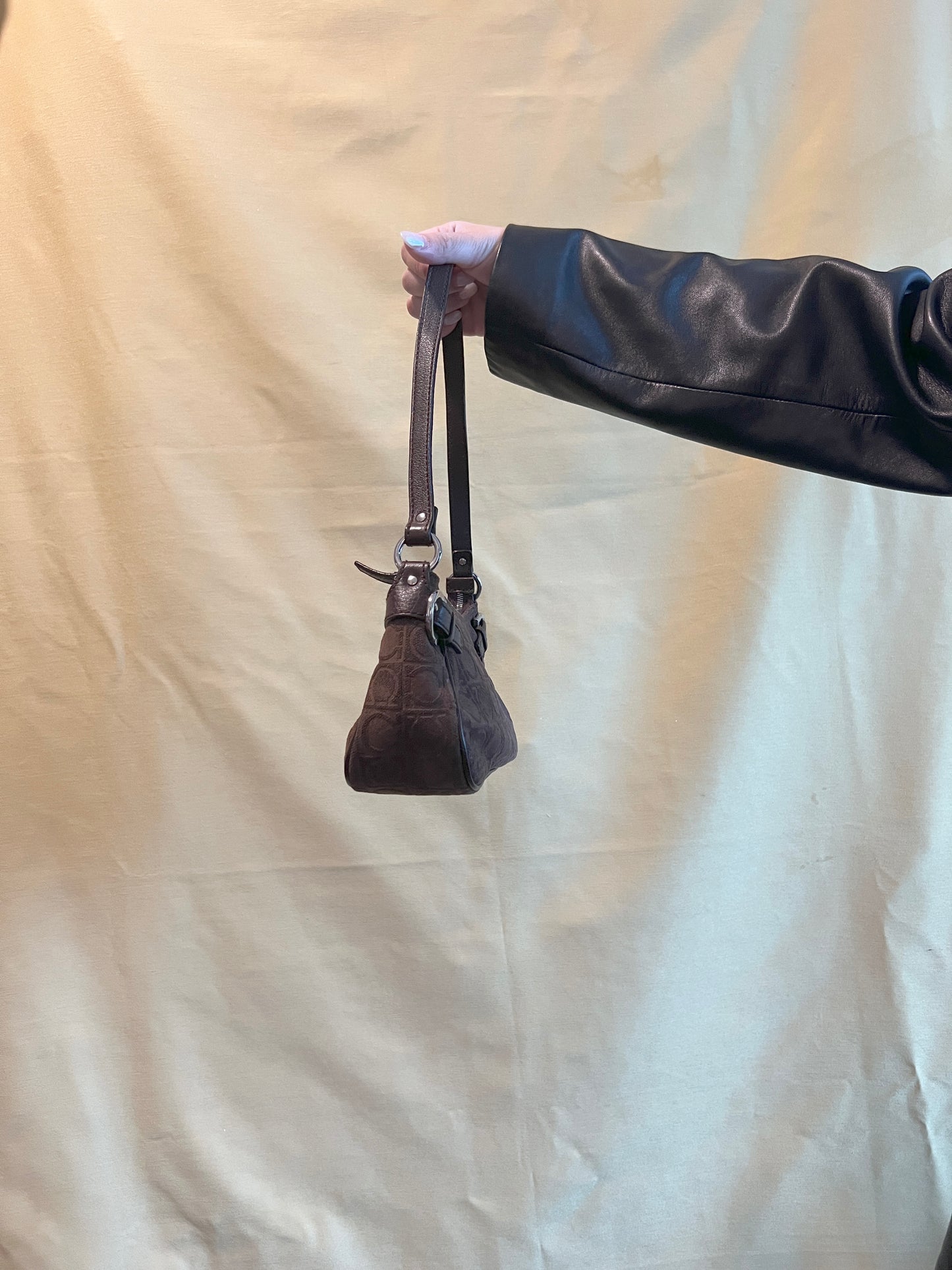 Ferragamo Gancini-print Shoulder Bag中古馬蹄扣啡色腋下包手提袋