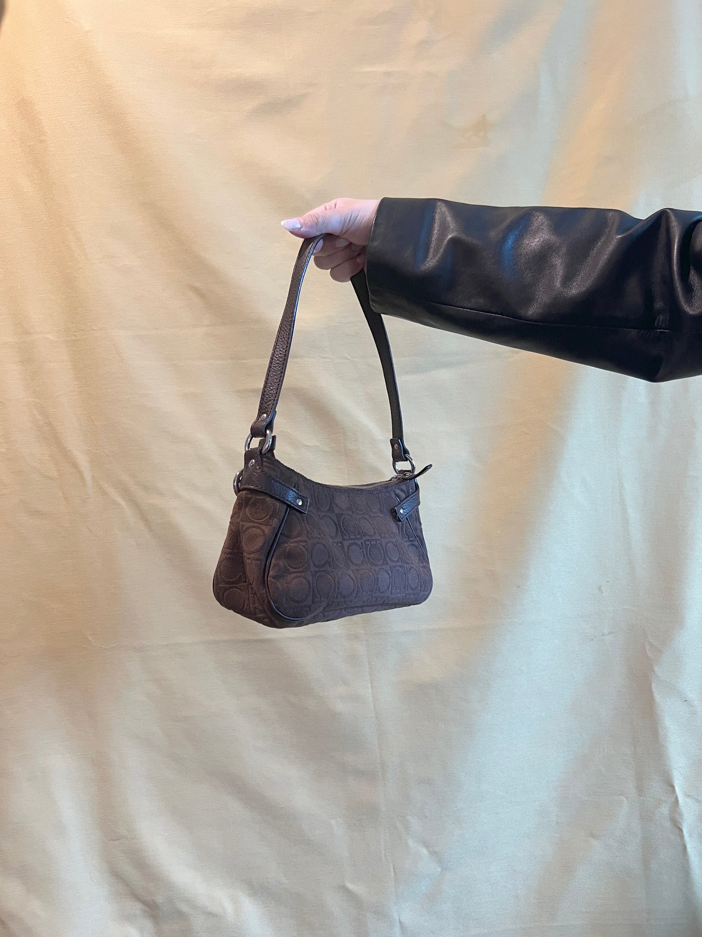 Ferragamo Gancini-print Shoulder Bag中古馬蹄扣啡色腋下包手提袋