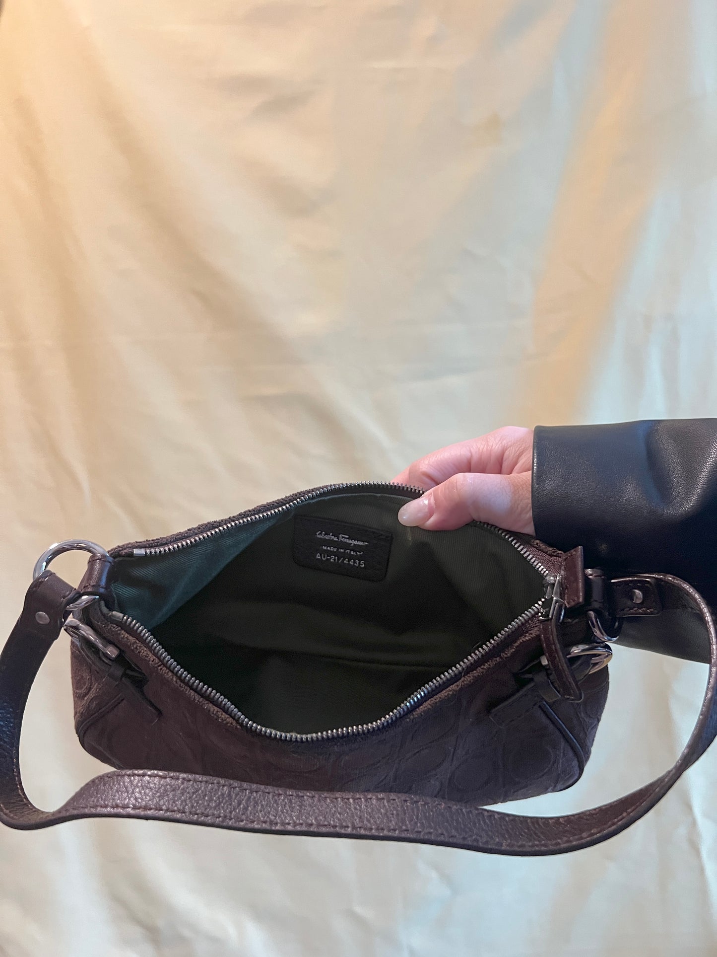 Ferragamo Gancini-print Shoulder Bag中古馬蹄扣啡色腋下包手提袋