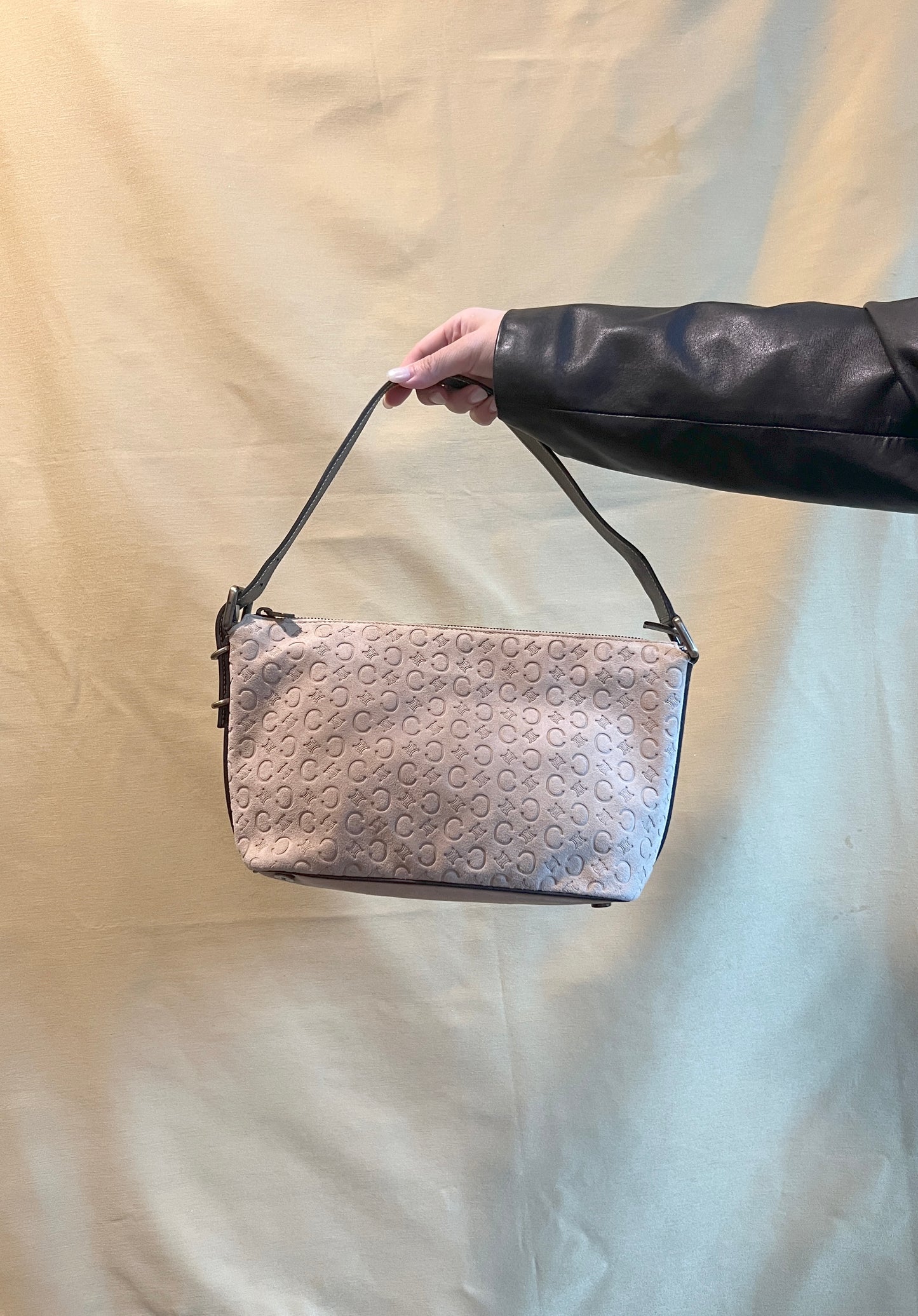 CELINE C Macadam 麂皮絨面米色肩背包手提袋