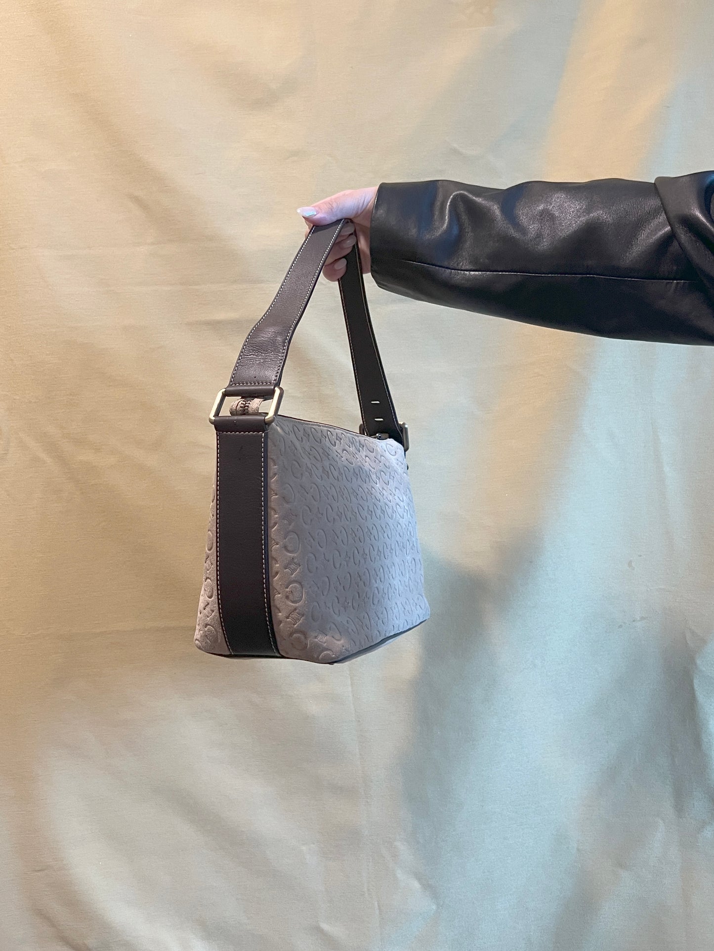 CELINE C Macadam 麂皮絨面米色肩背包手提袋
