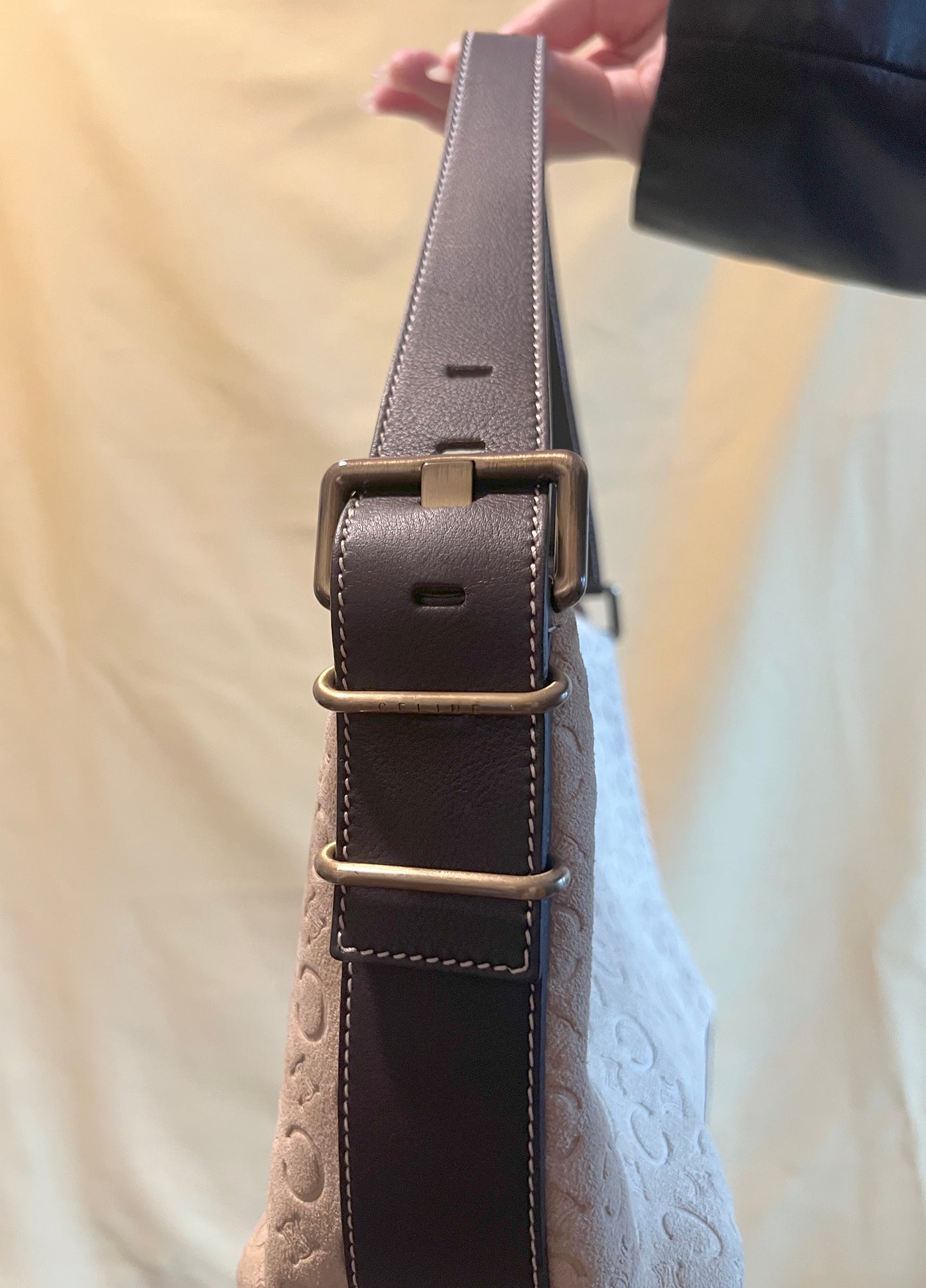CELINE C Macadam 麂皮絨面米色肩背包手提袋