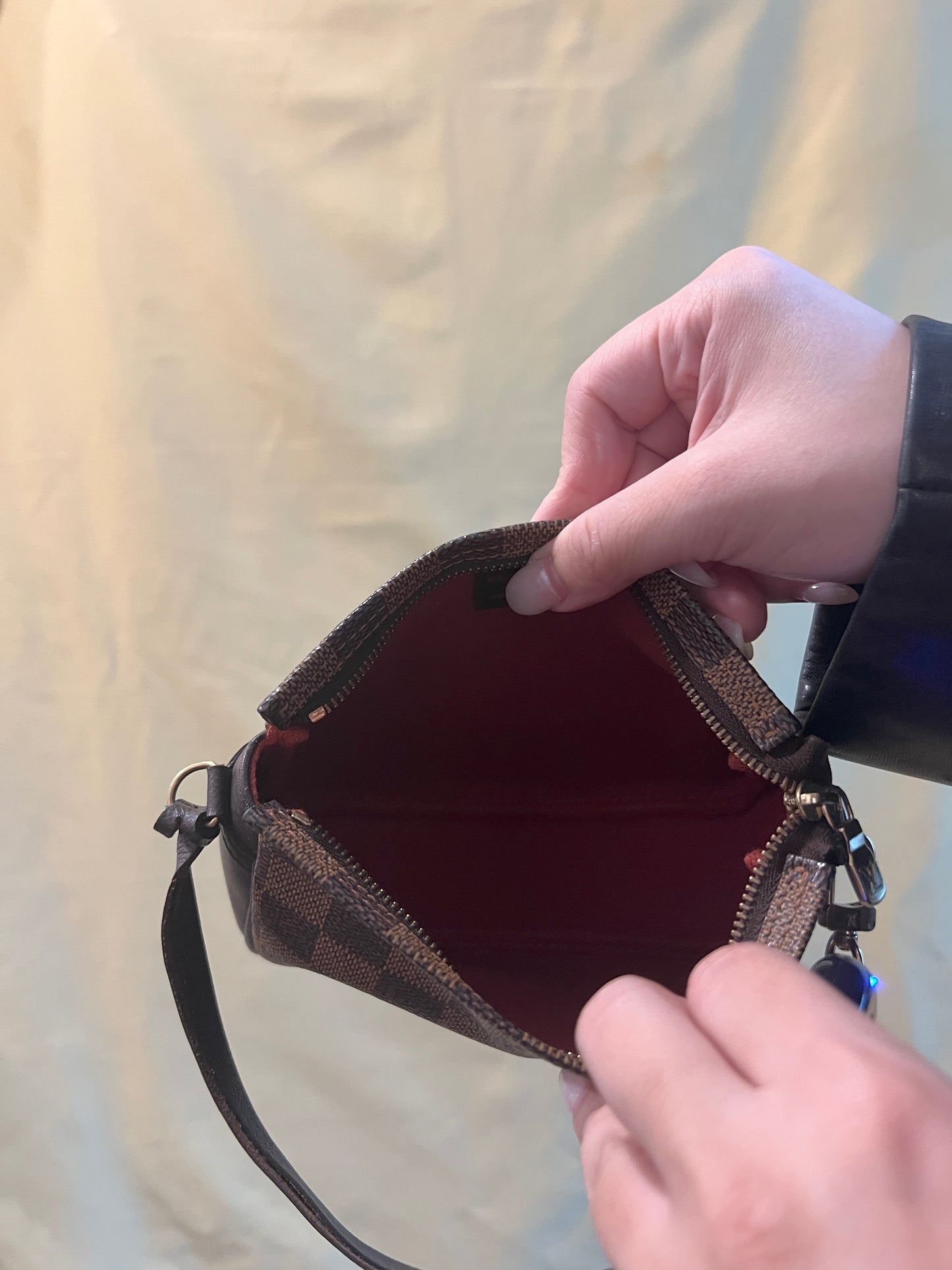 LV Damier Ebene Trousse Pochette Bag 棋盤格啡色中古方胖包