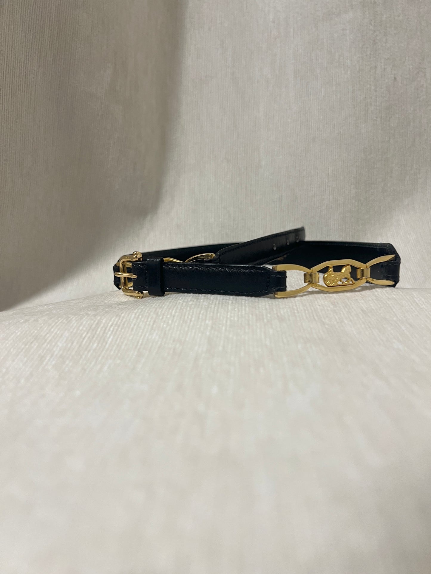Celine稀有黑色皮帶金色馬車皮帶腰帶 日本中古Vintage