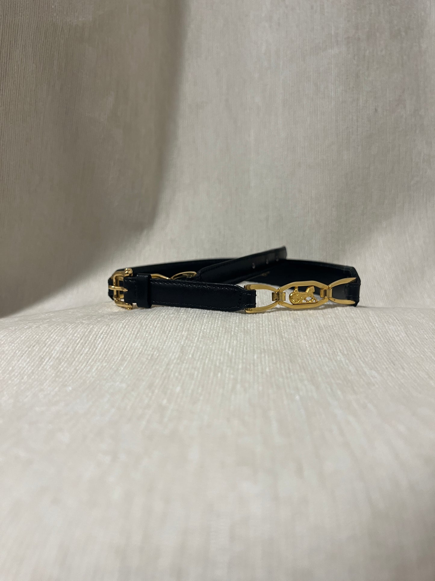 Celine稀有黑色皮帶金色馬車皮帶腰帶 日本中古Vintage
