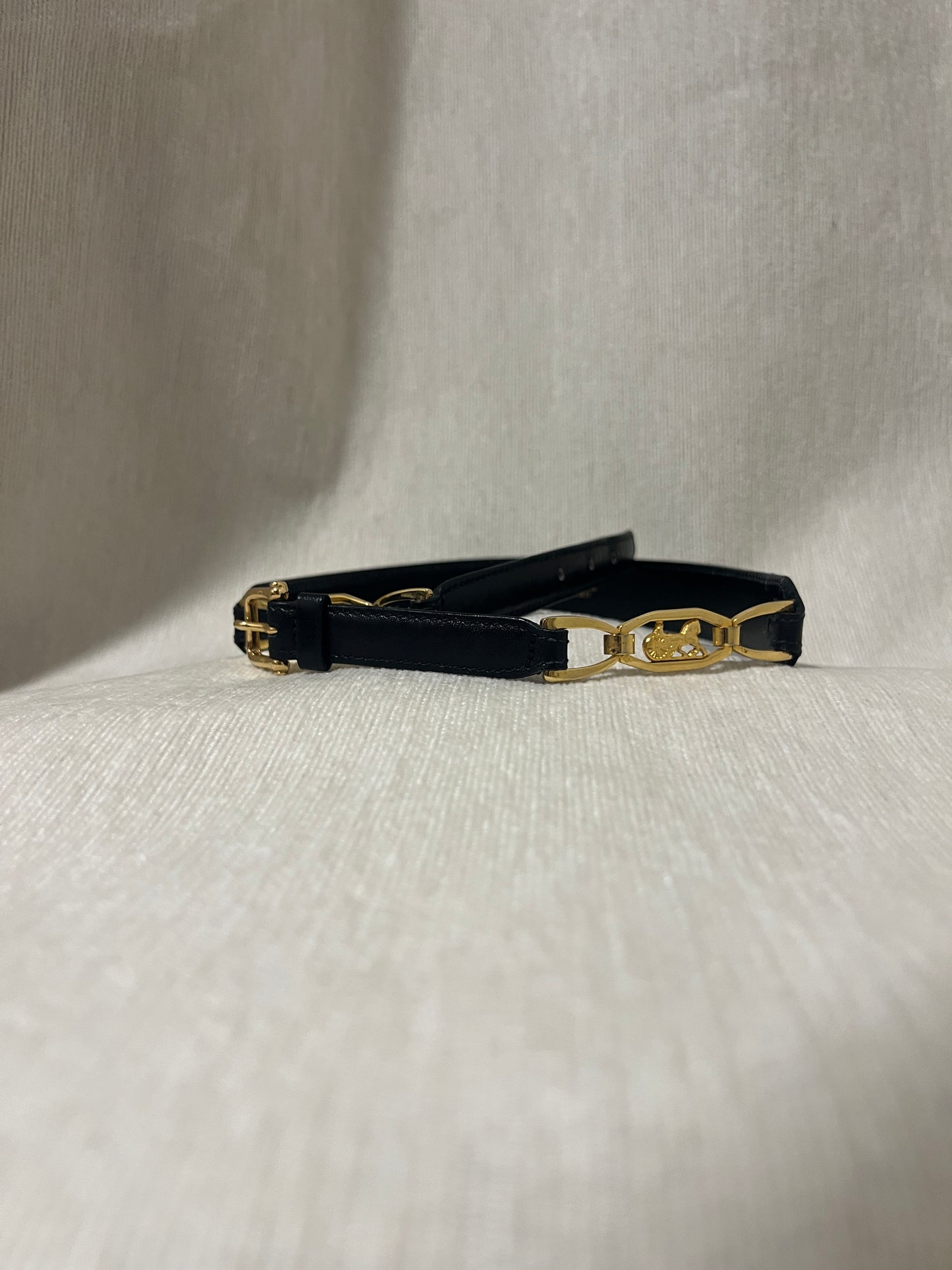 Celine稀有黑色皮帶金色馬車皮帶腰帶 日本中古Vintage