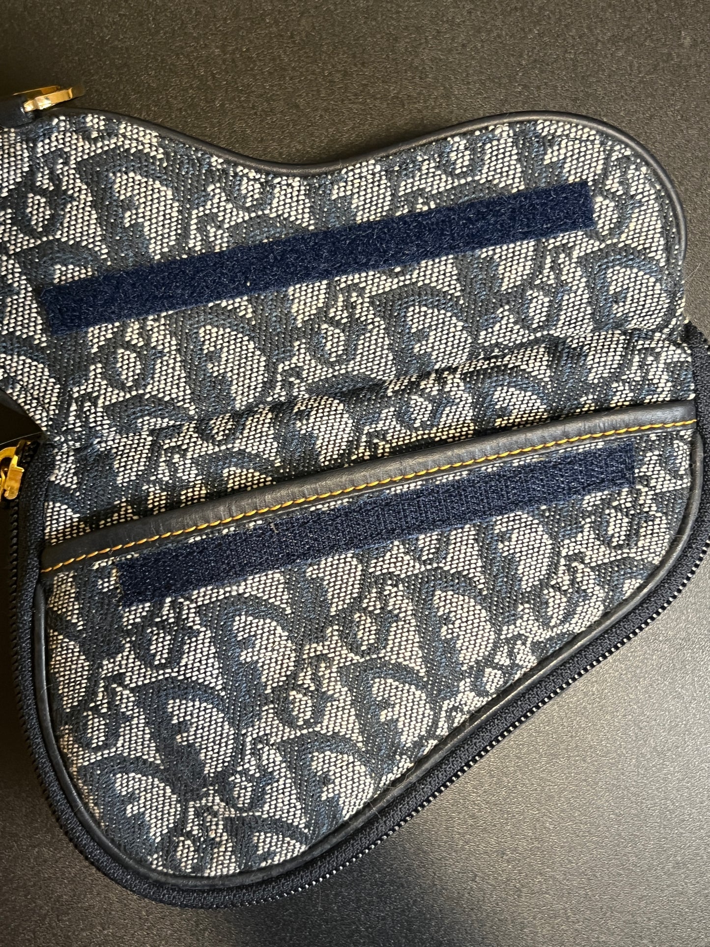 Dior深藍色馬鞍手拿包肩背側肩袋 贈金屬肩帶及珍珠吊飾 中古Vintage