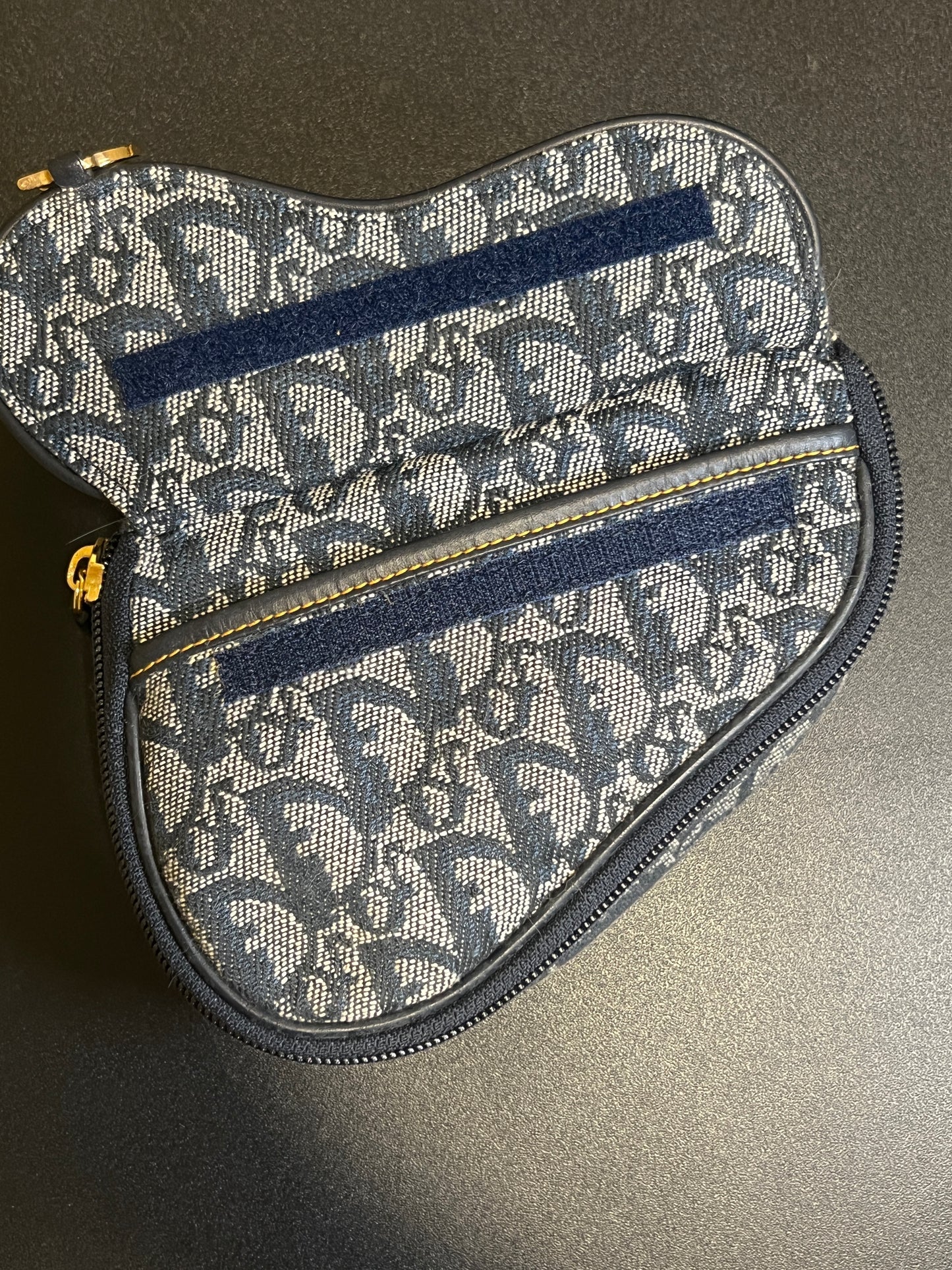Dior深藍色馬鞍手拿包肩背側肩袋 贈金屬肩帶及珍珠吊飾 中古Vintage