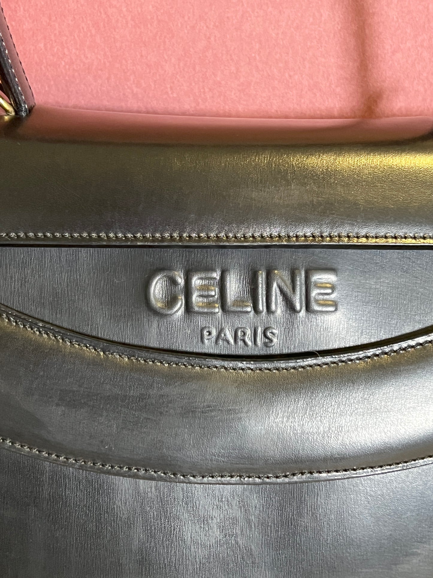 Celine席琳獨特開蓋設計黑色皮革中古手提袋肩背包 日本vintage