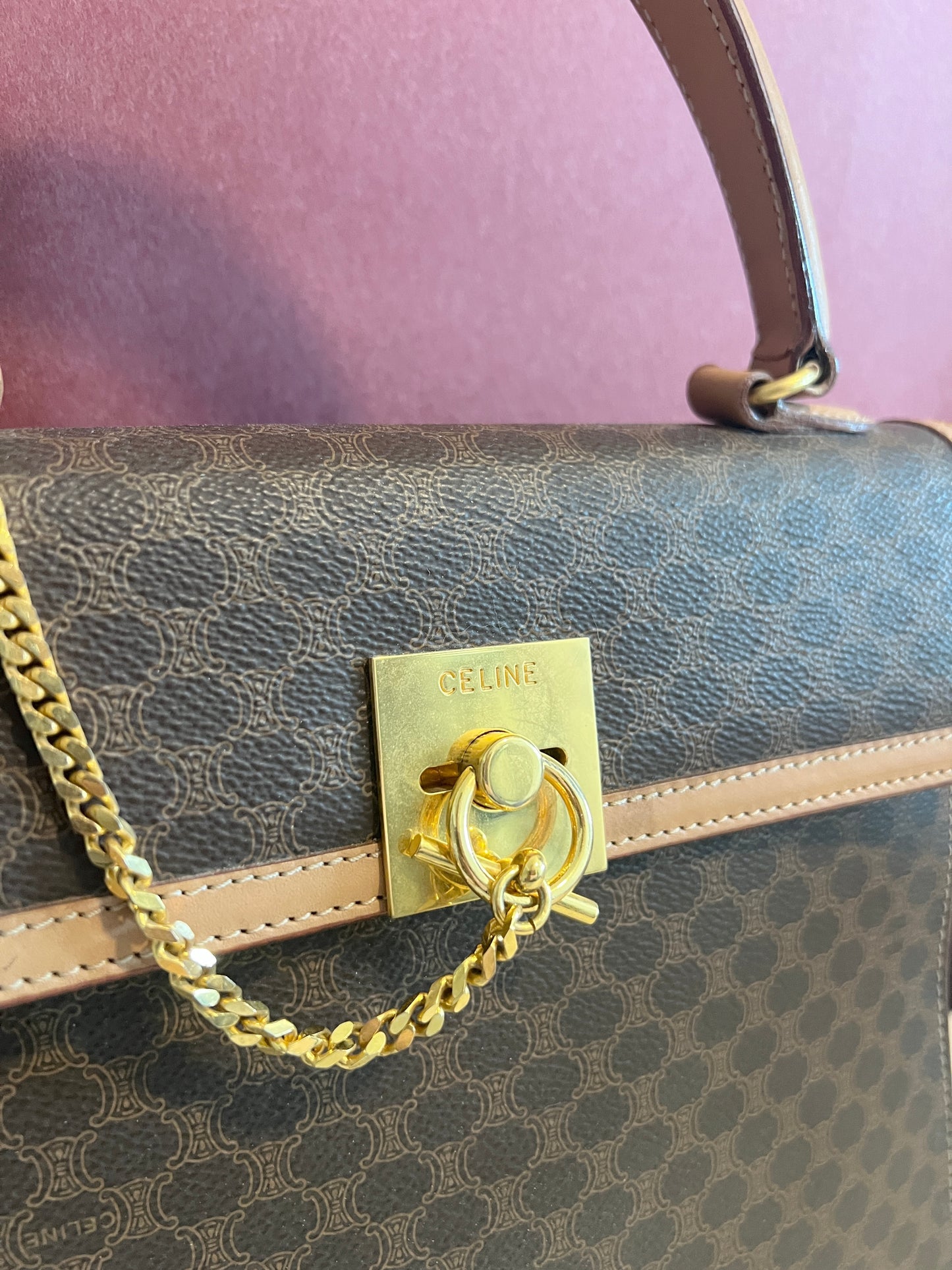 Celine Kelly凱旋門啡色手提包肩背側肩袋 送肩帶 中古vintage