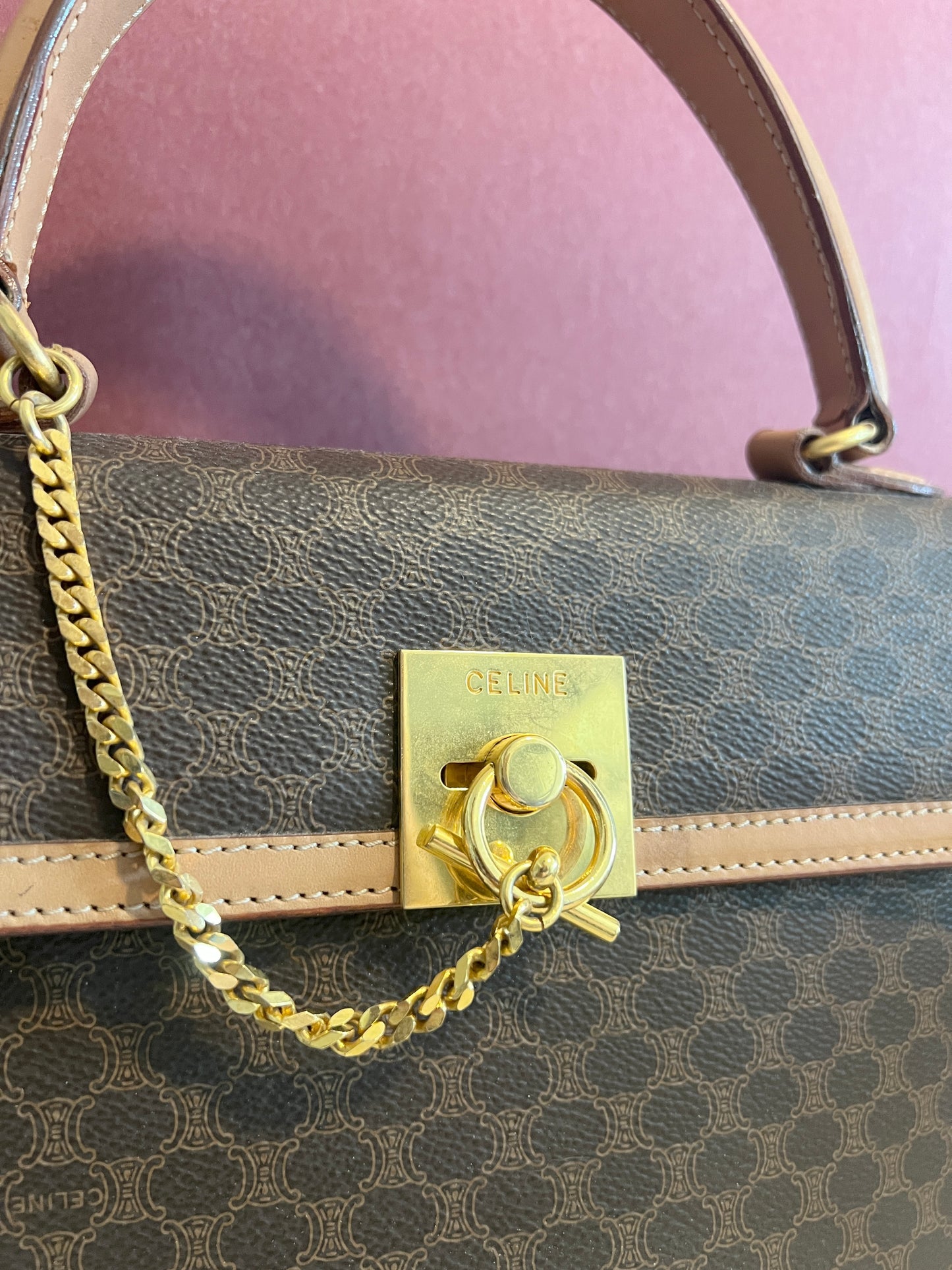 Celine Kelly凱旋門啡色手提包肩背側肩袋 送肩帶 中古vintage