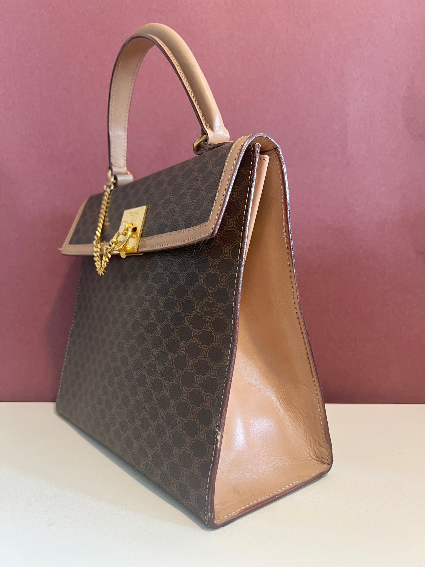 Celine Kelly凱旋門啡色手提包肩背側肩袋 送肩帶 中古vintage