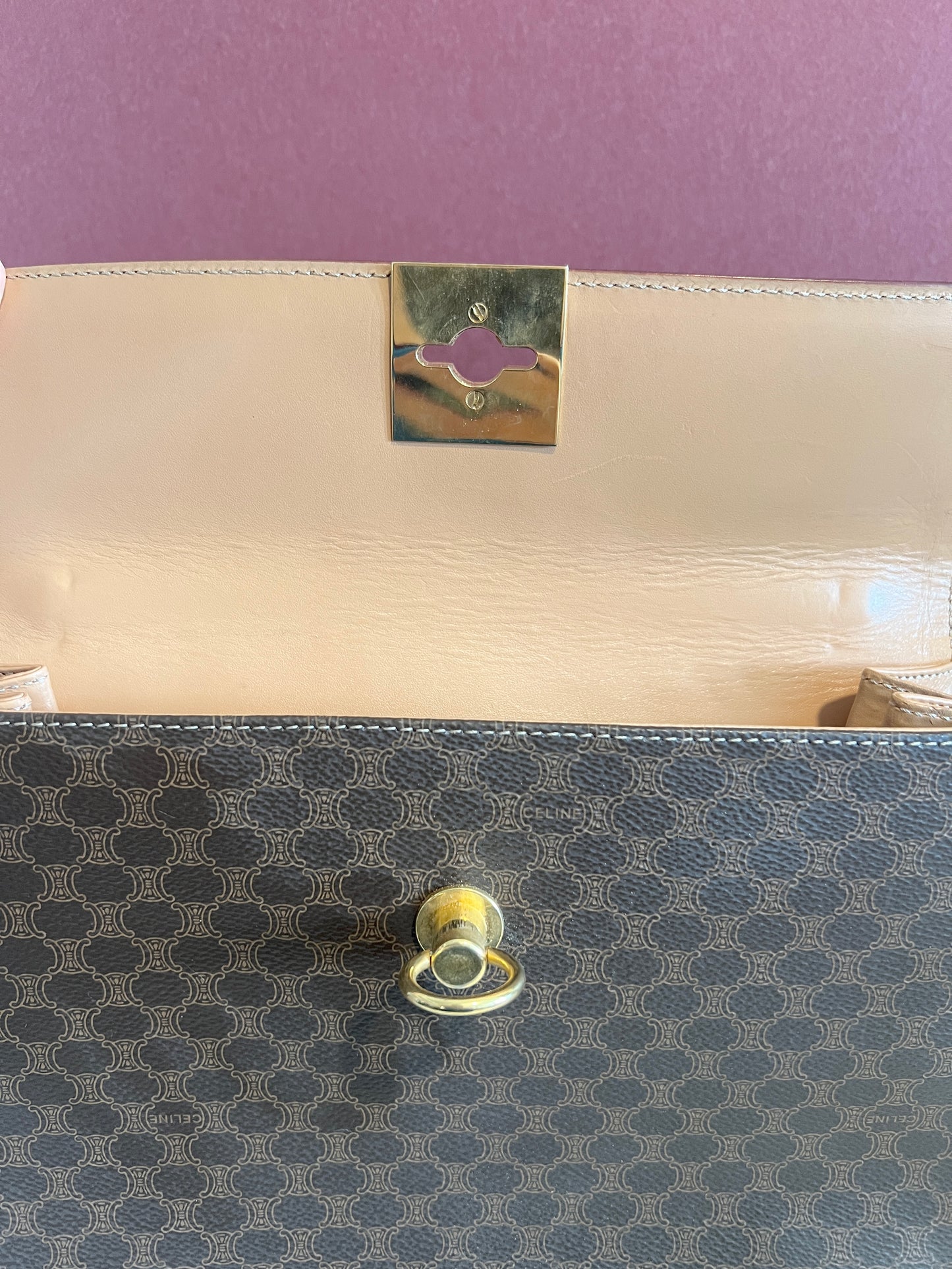 Celine Kelly凱旋門啡色手提包肩背側肩袋 送肩帶 中古vintage
