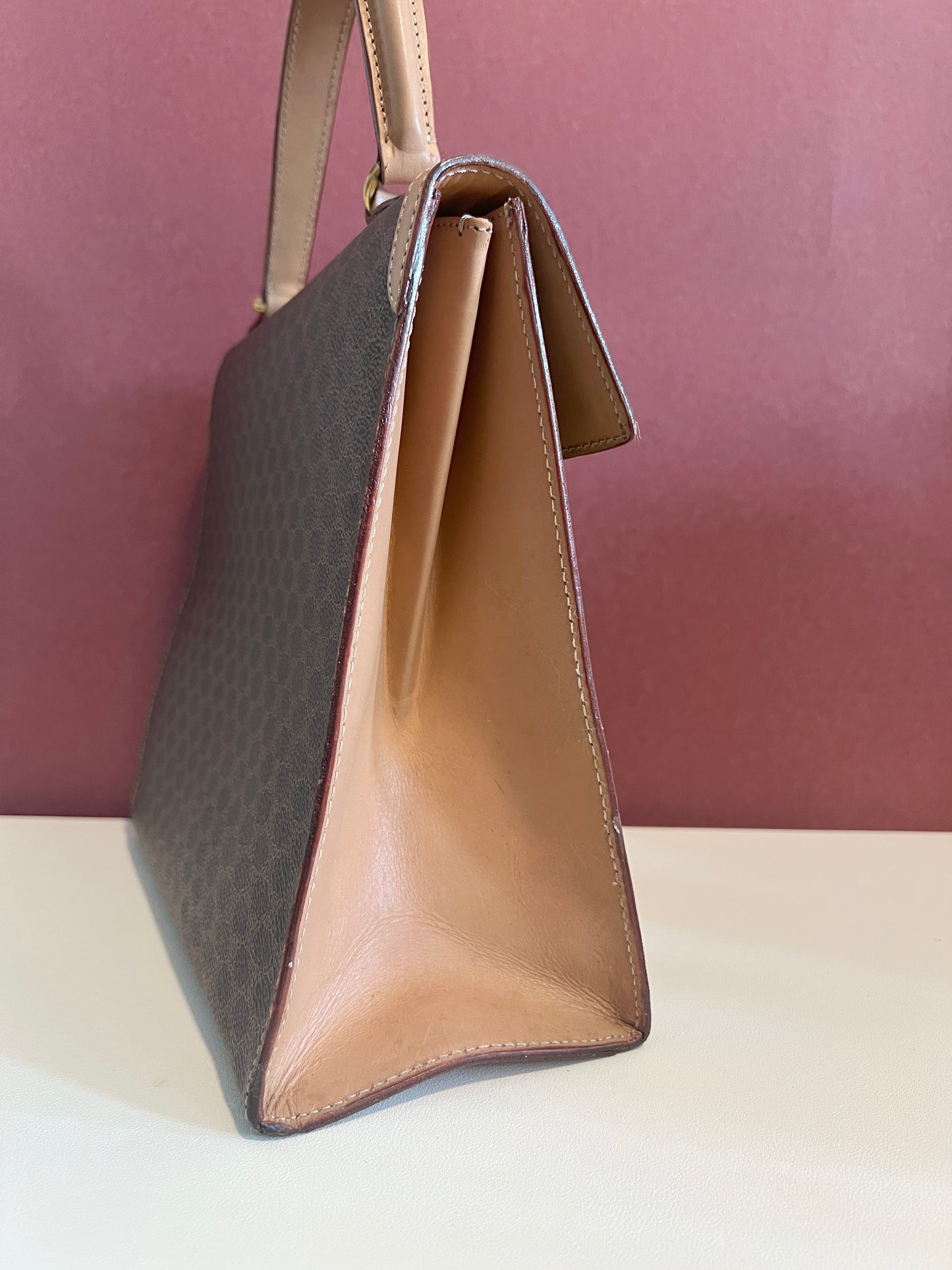 Celine Kelly凱旋門啡色手提包肩背側肩袋 送肩帶 中古vintage