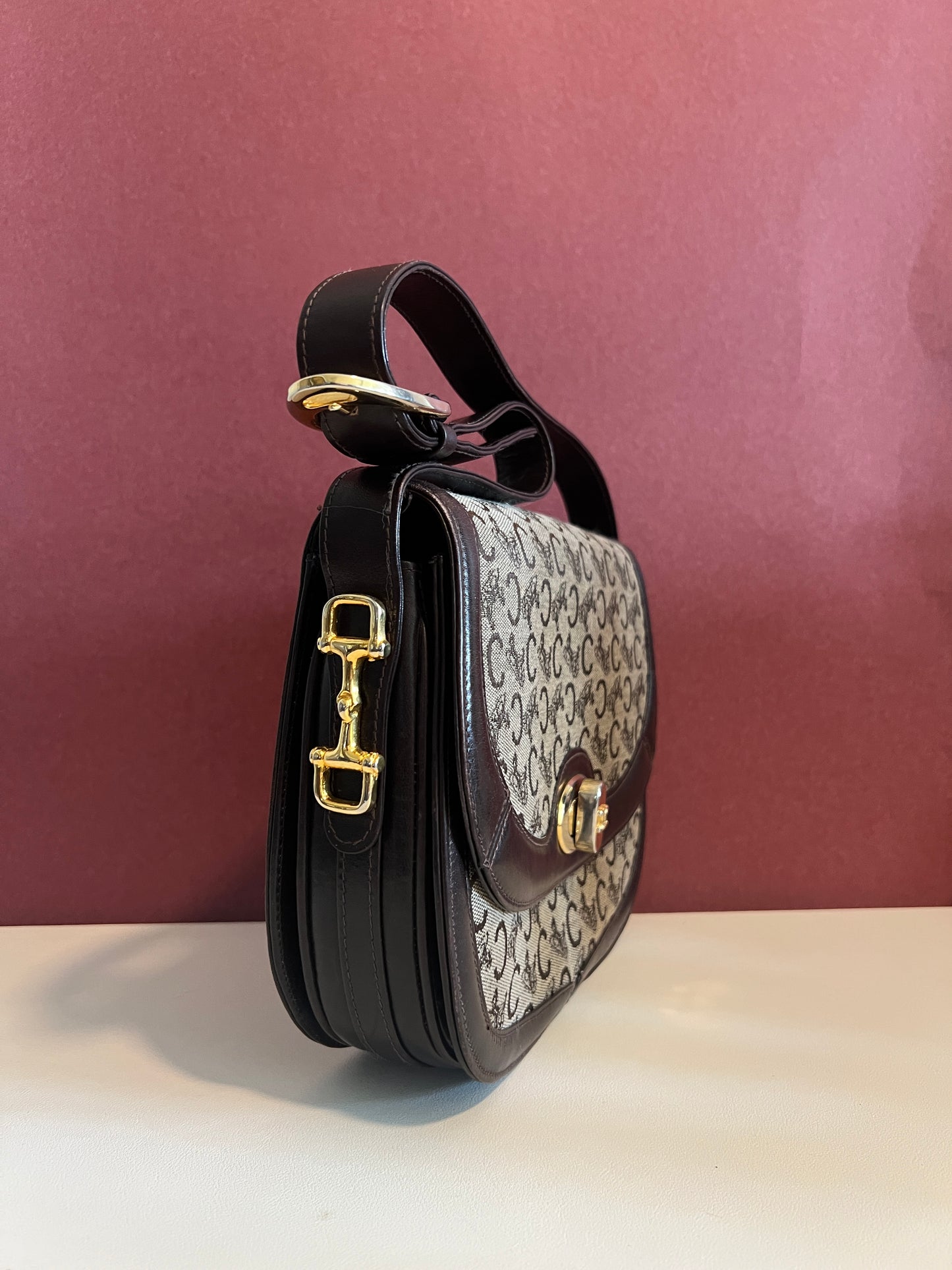 Celine 中古馬車扣啡色腋下包肩背側背斜背袋 日本vintage