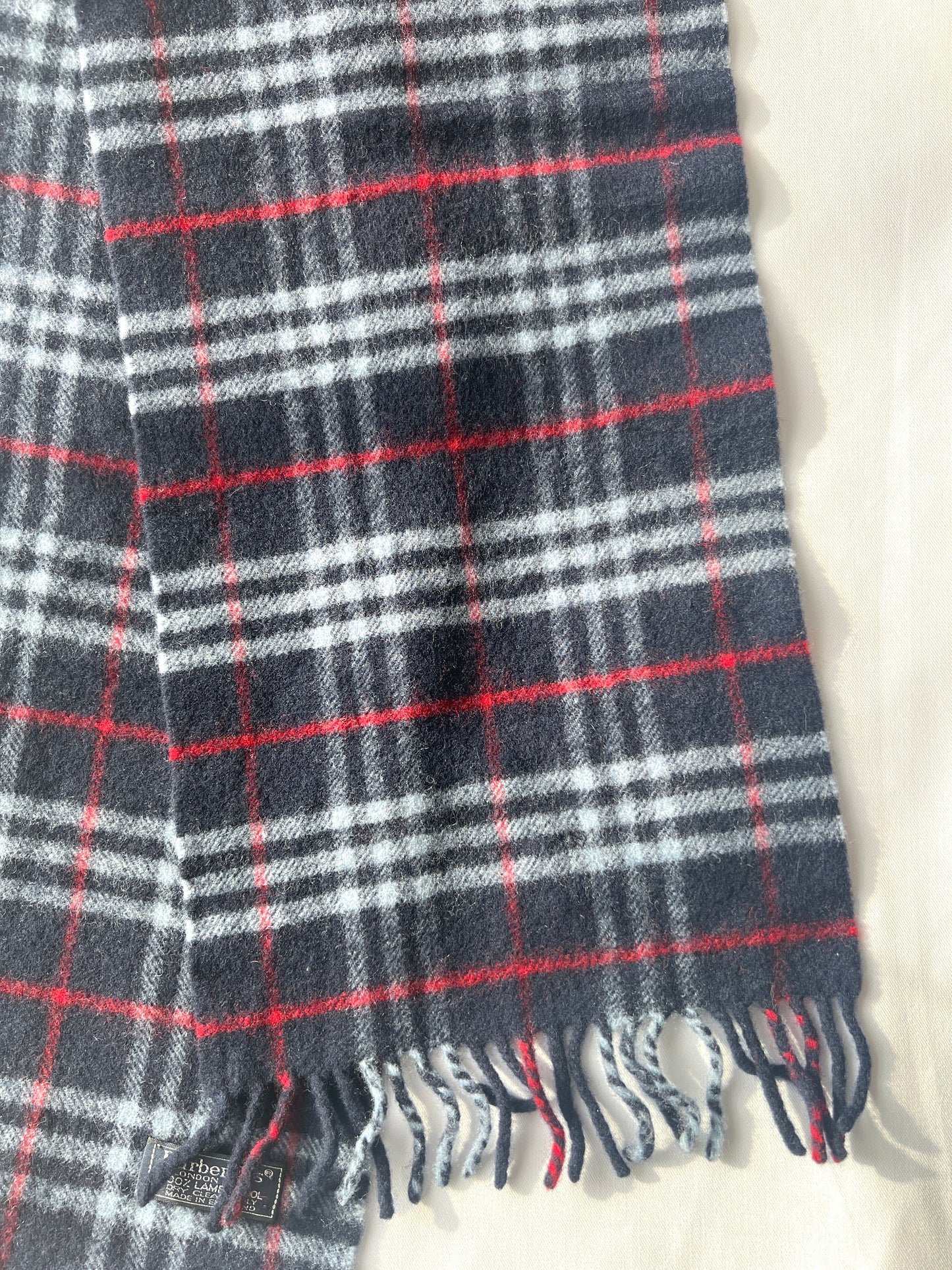 Burberry Scarf經典深藍色格紋流蘇頸巾 全羊毛