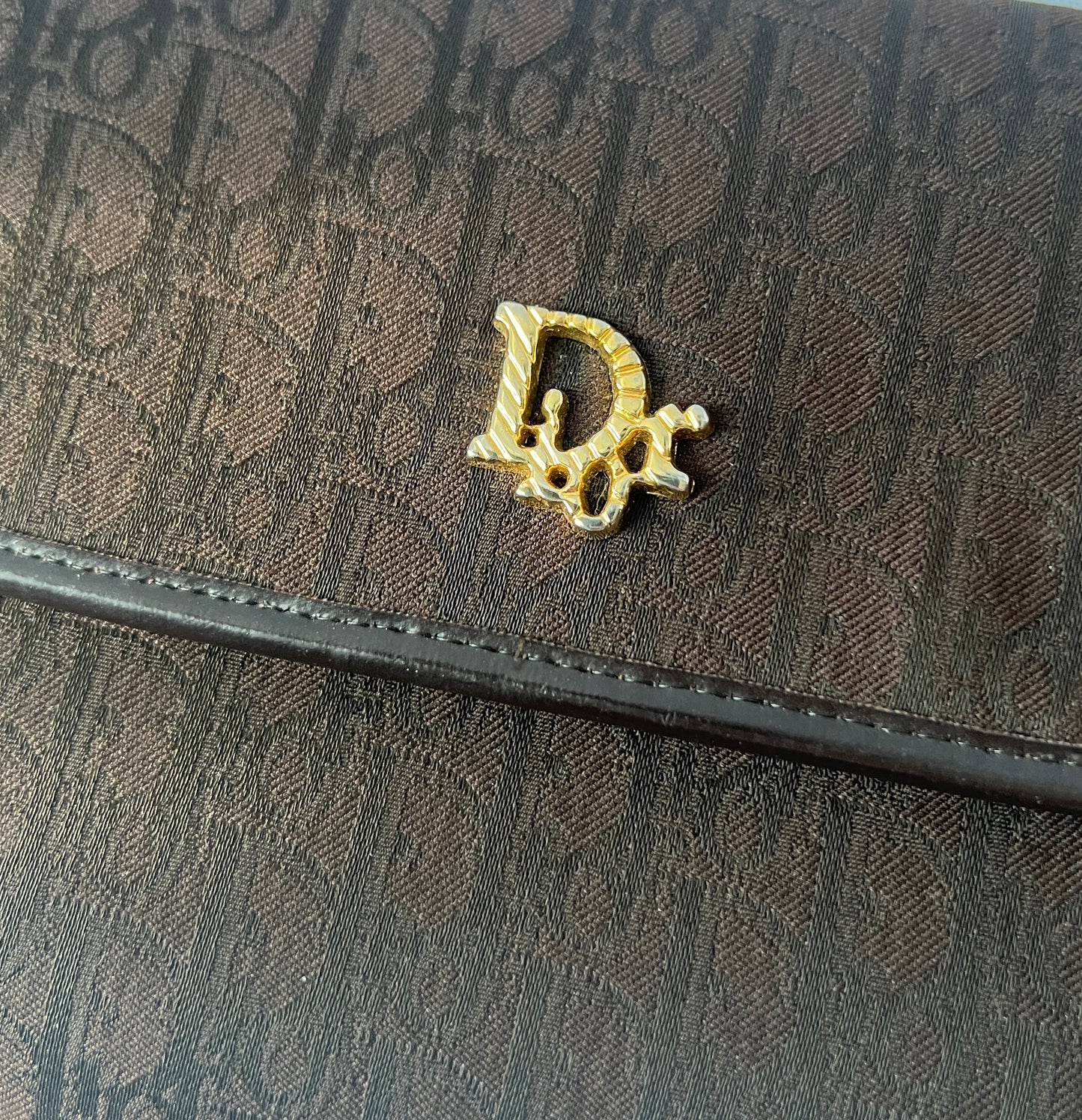 Dior啡色老花雙肩帶手提包側背斜孭袋 日本中古二手Vintage