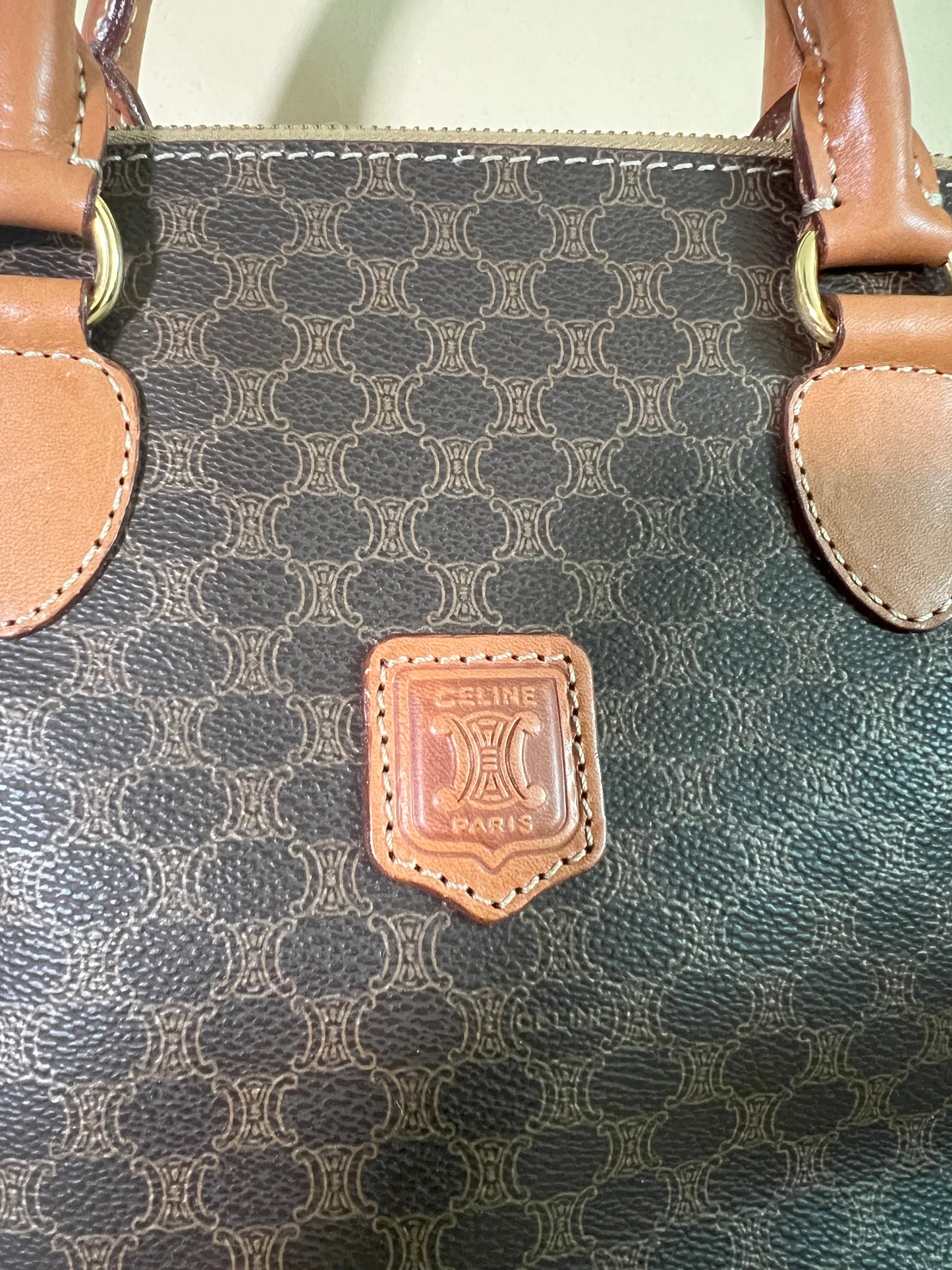 Celine絕版中古凱旋門啡色皮革貝殼包手提斜背包 原裝肩帶 日本Vintage