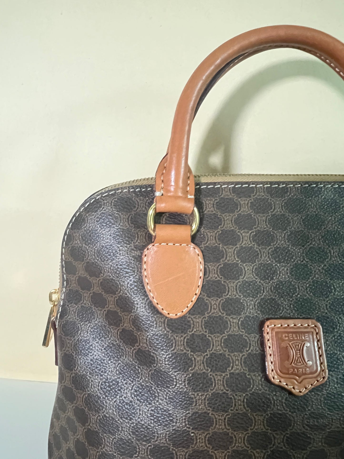 Celine絕版中古凱旋門啡色皮革貝殼包手提斜背包 原裝肩帶 日本Vintage