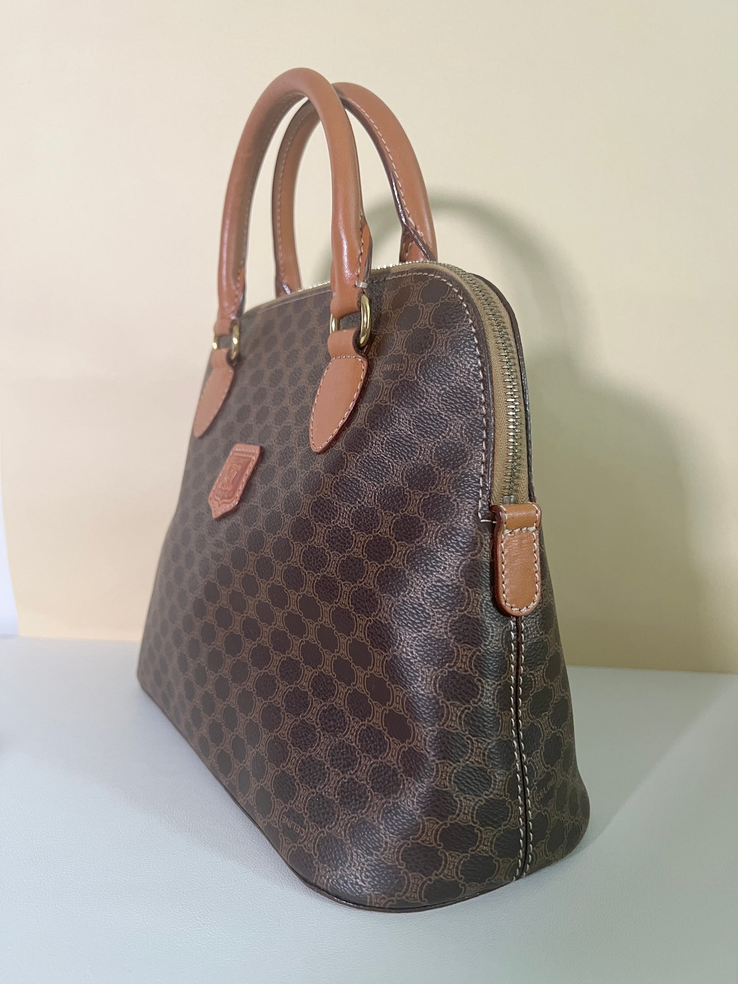 Celine絕版中古凱旋門啡色皮革貝殼包手提斜背包 原裝肩帶 日本Vintage