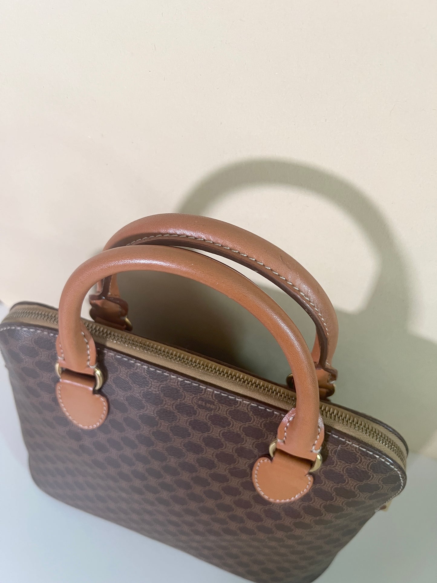 Celine絕版中古凱旋門啡色皮革貝殼包手提斜背包 原裝肩帶 日本Vintage