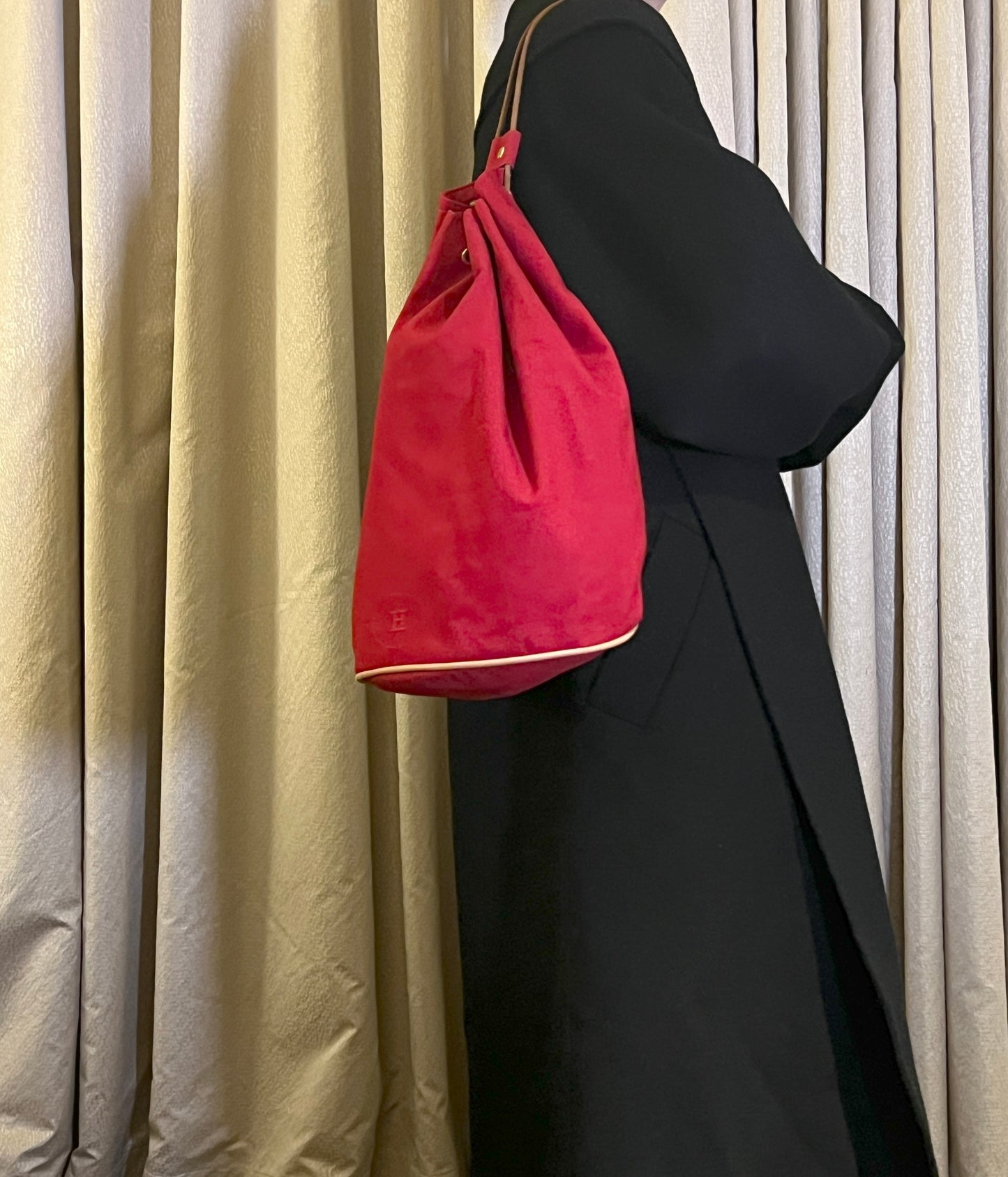 HERMES Vintage Backpack中古紅色帆布金扣皮革肩帶背包皮肩背袋