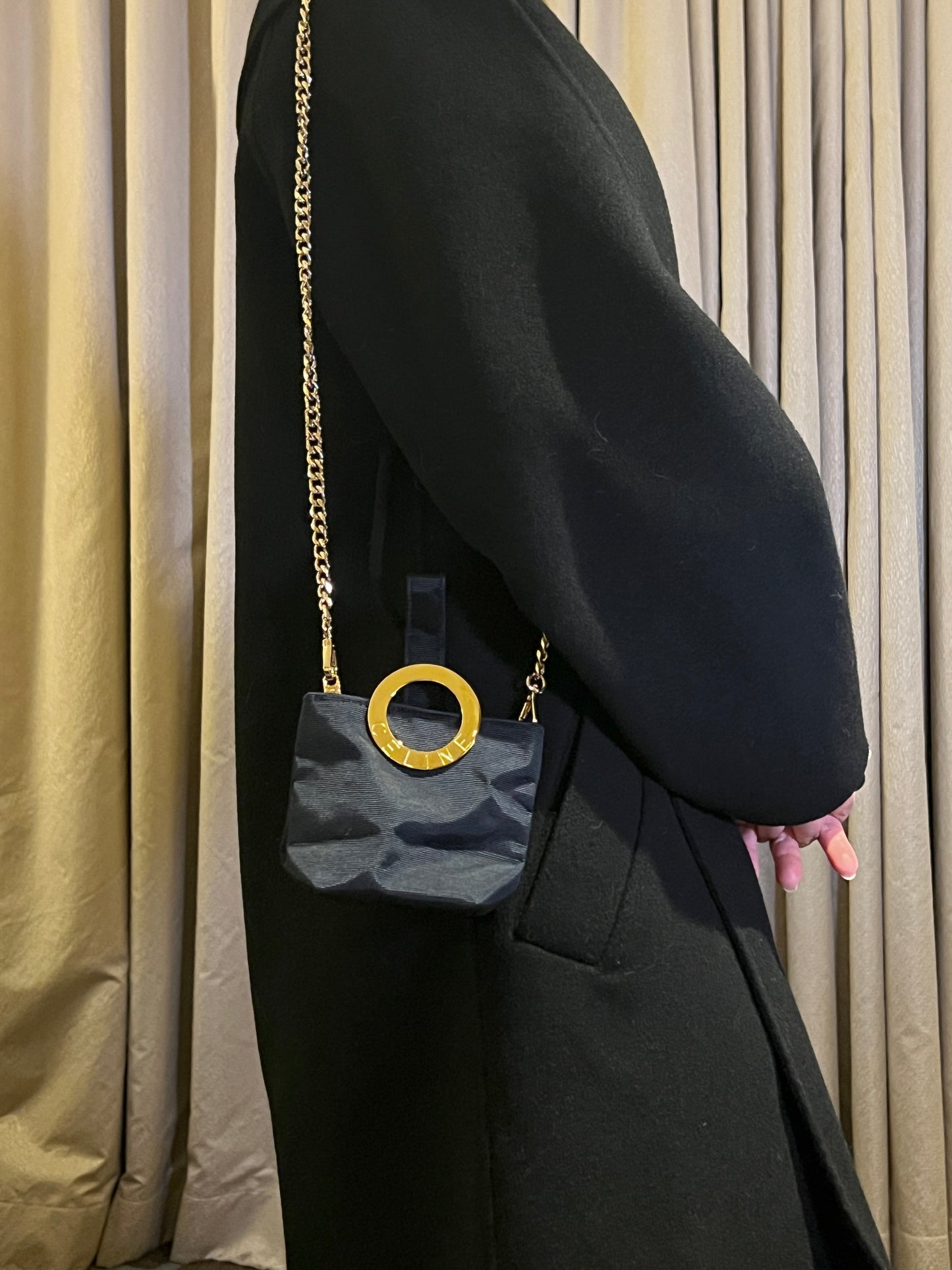 Celine中古深藍色金色環扣小手袋 贈送肩帶 側肩斜背包 未使用品