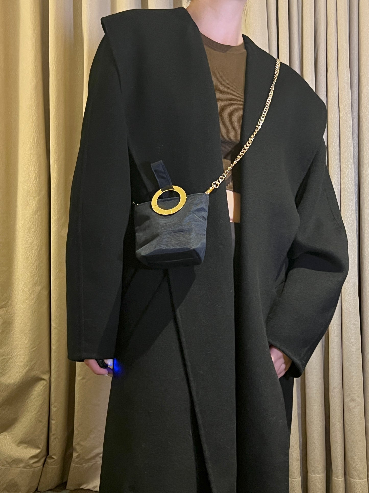 Celine中古深藍色金色環扣小手袋 贈送肩帶 側肩斜背包 未使用品