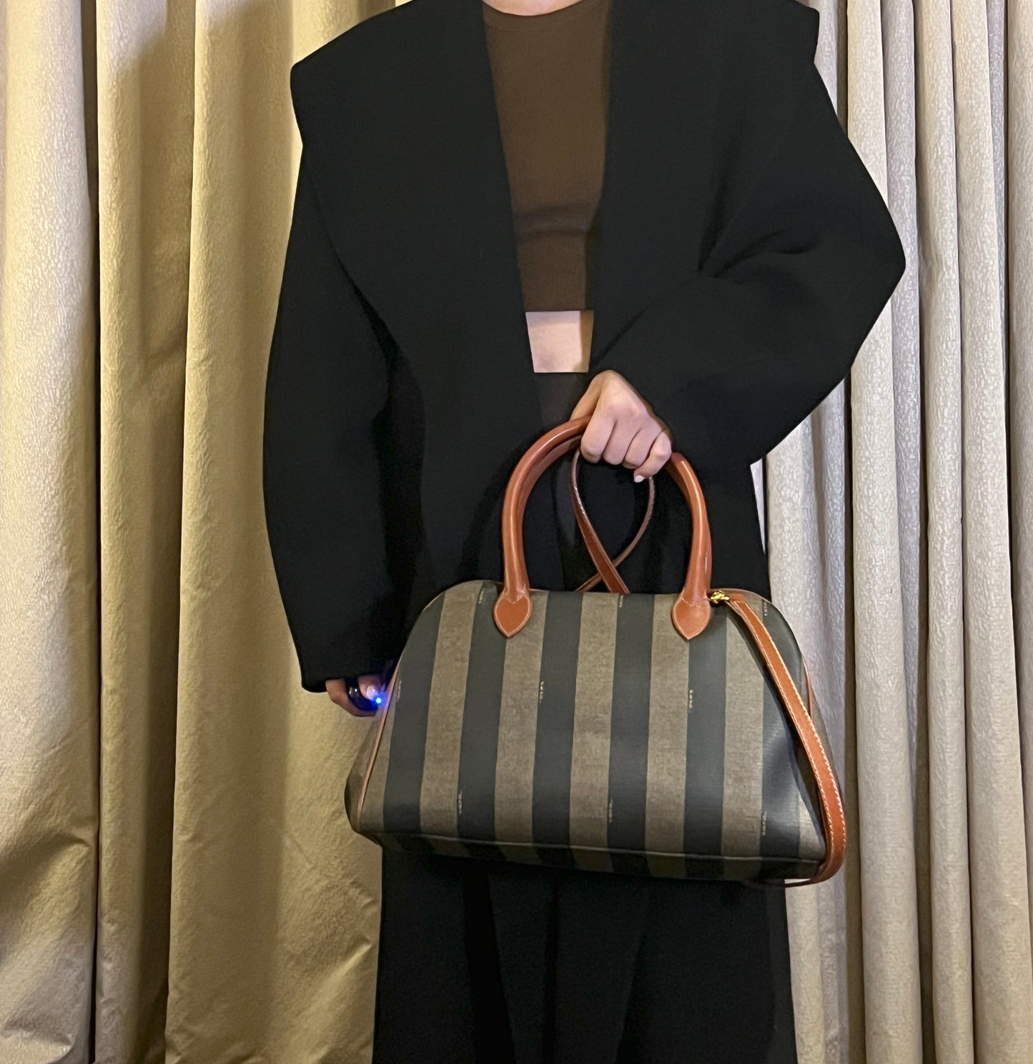 Fendi波士頓斜揹手提肩背包 原裝肩帶 皮革品牌拉鍊