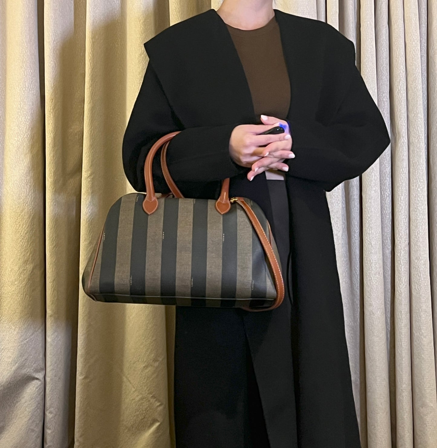 Fendi波士頓斜揹手提肩背包 原裝肩帶 皮革品牌拉鍊