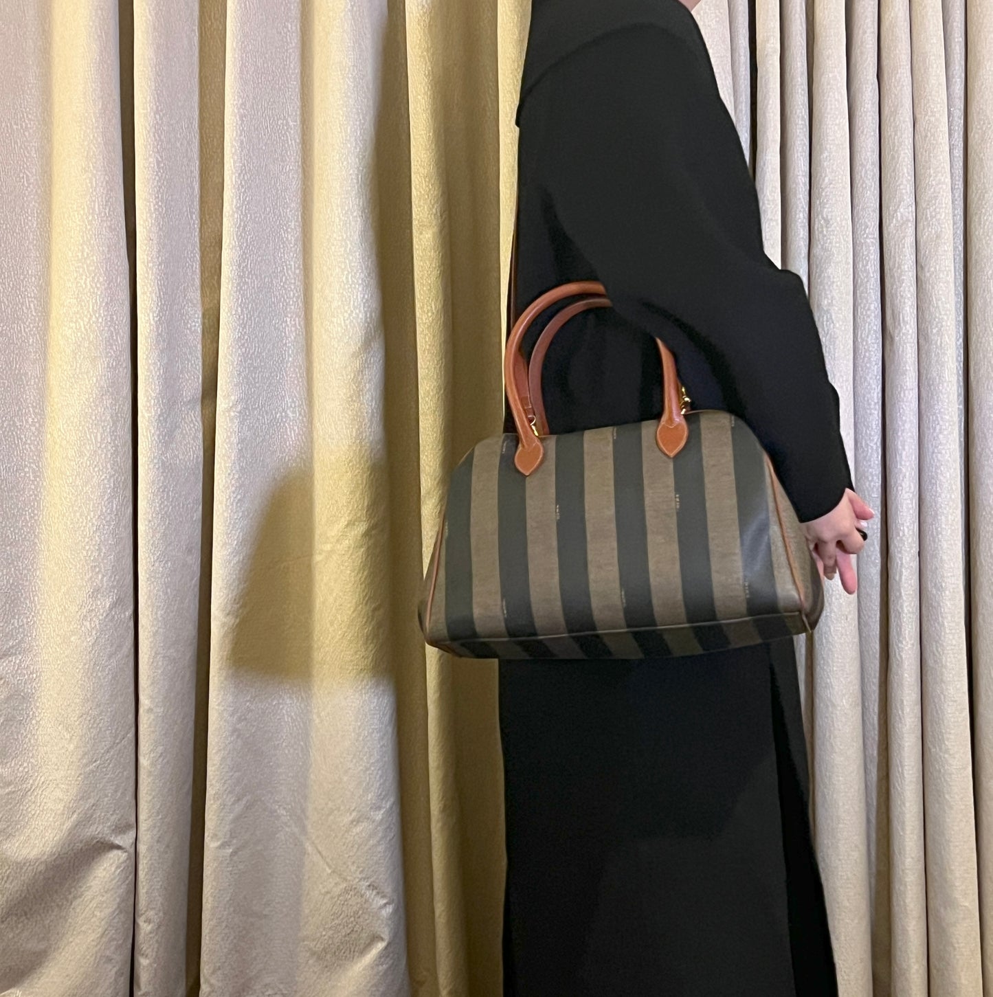 Fendi波士頓斜揹手提肩背包 原裝肩帶 皮革品牌拉鍊