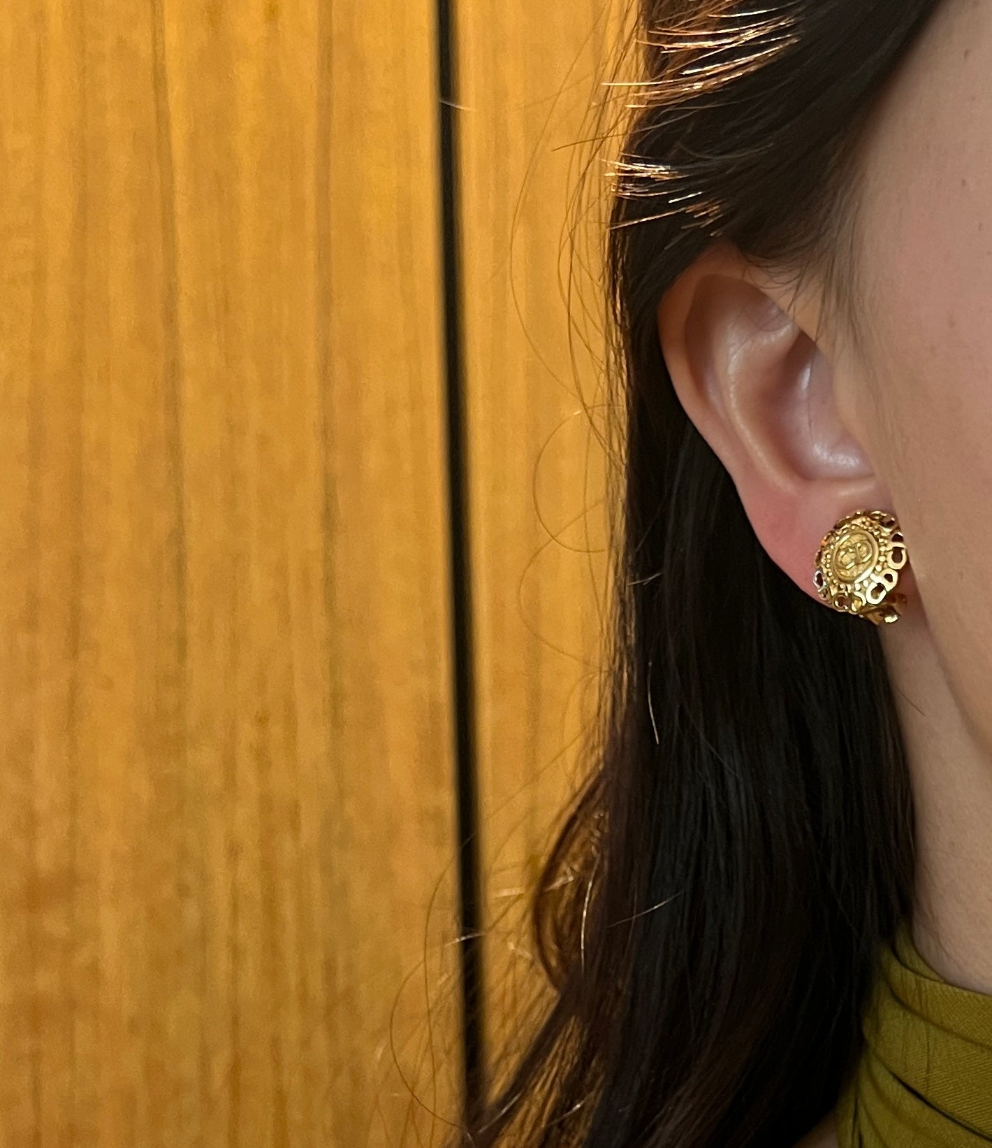 Dior極美品中古vintage稀有CD環形金色耳夾 情人節禮物絨面首飾盒