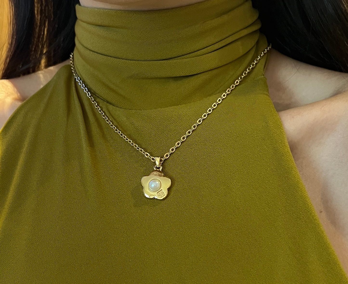 Givenchy絕版珍珠花形金色頸鏈項鏈延長鏈 日本中古Vintage