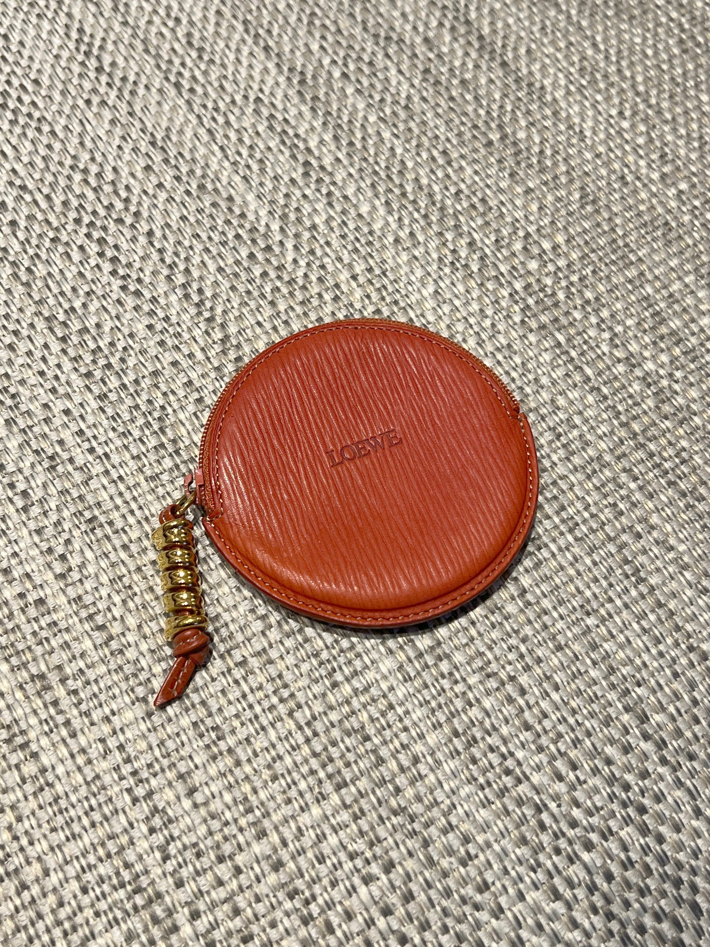 Loewe紅色紋理圓形蛇骨散子零錢包 日本中古二手Vintage