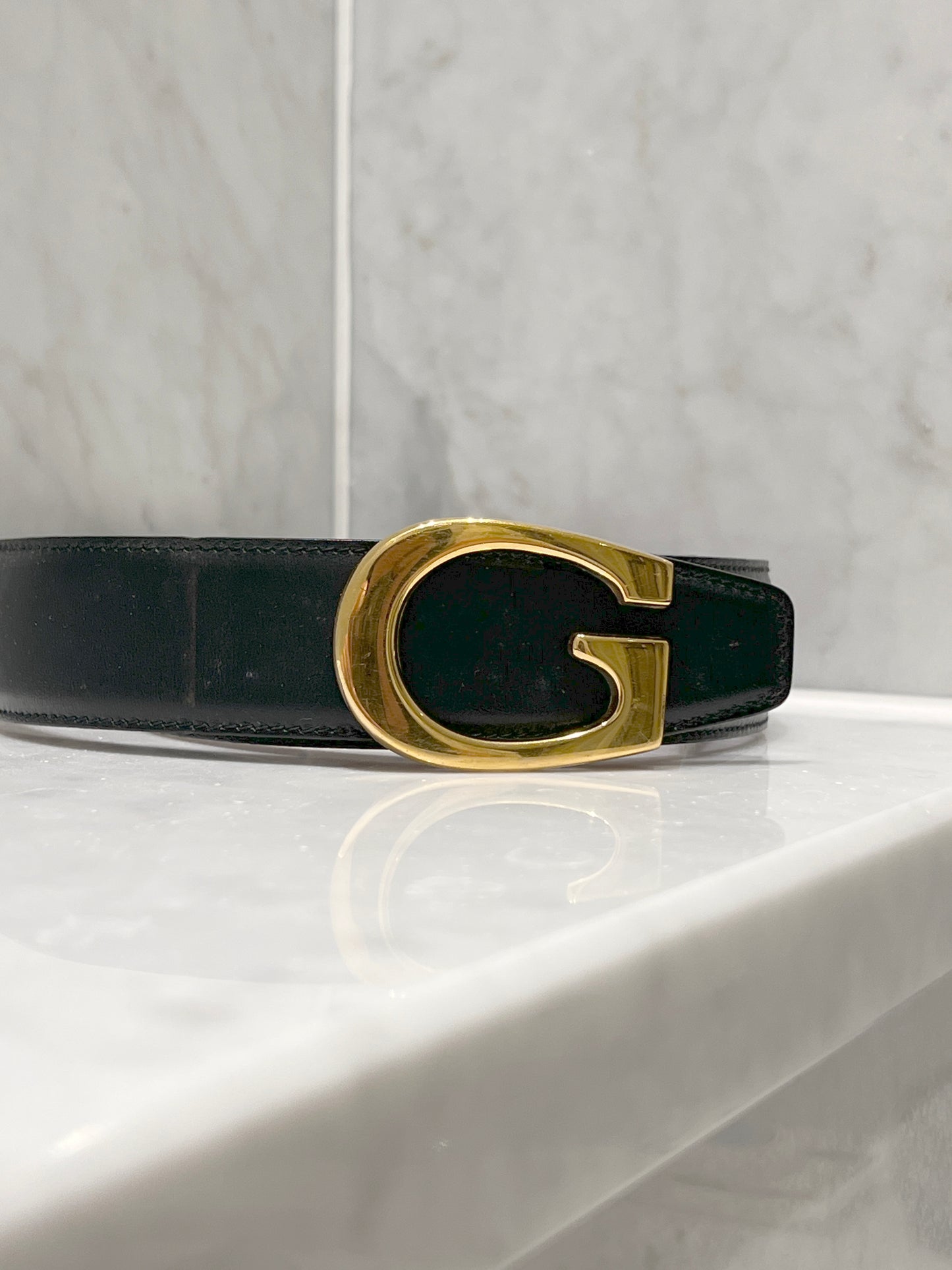 Gucci黑啡色雙面皮帶金G金屬扣皮腰帶