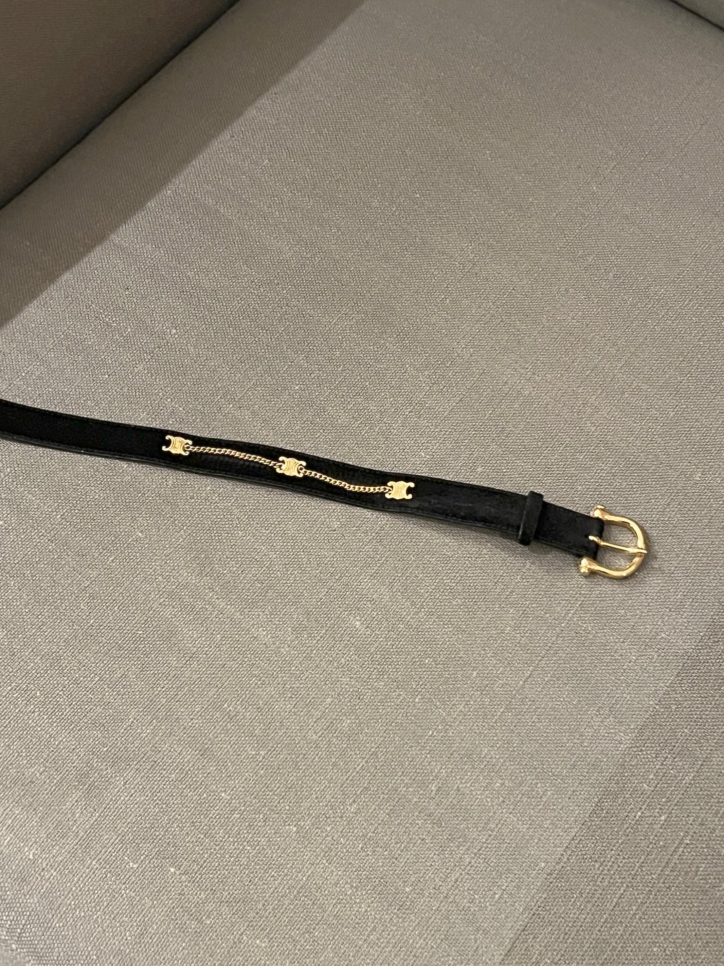 Celine罕見絕版絨面金色凱旋門鏈條皮帶腰帶
