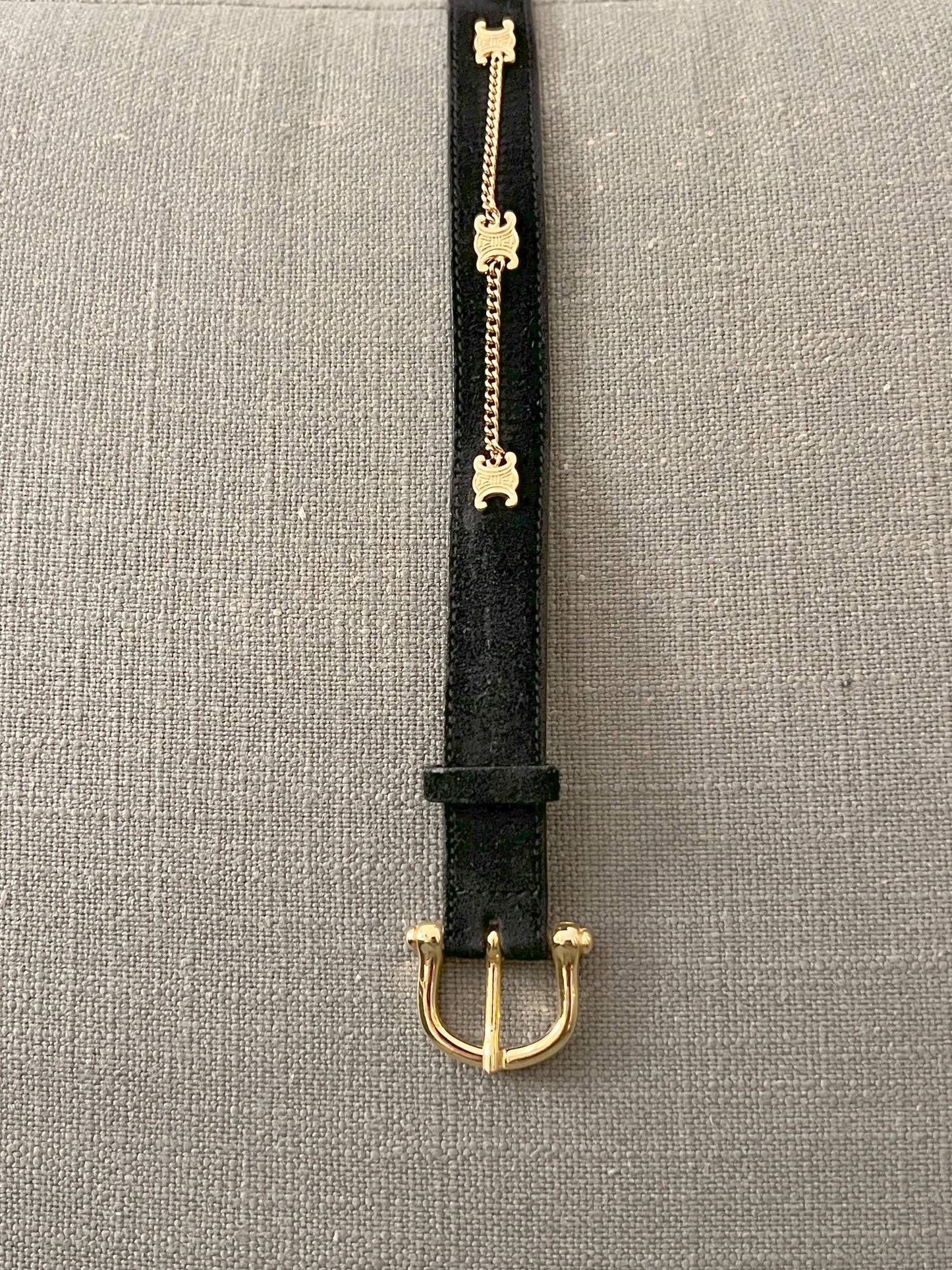 Celine罕見絕版絨面金色凱旋門鏈條皮帶腰帶