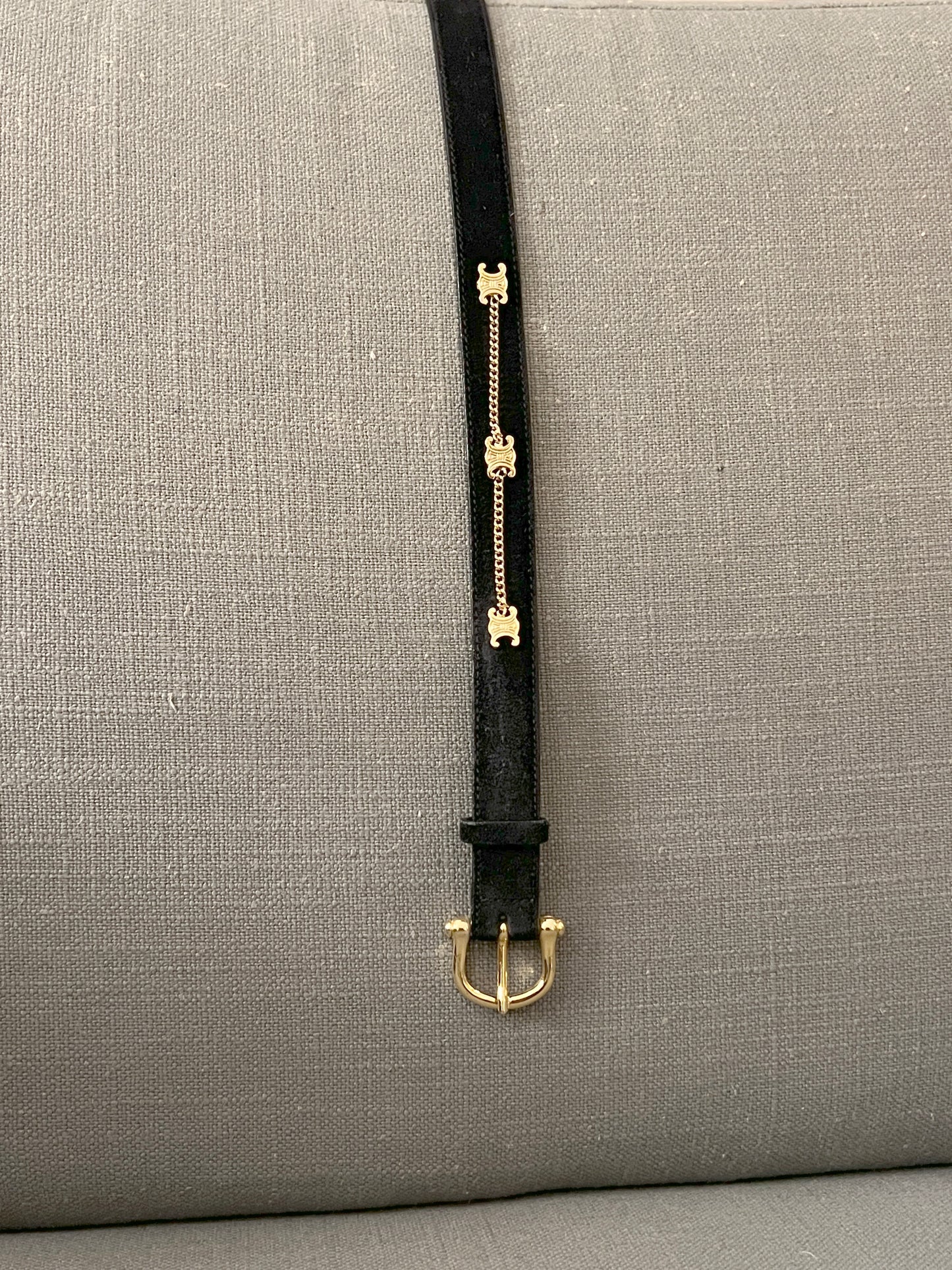 Celine罕見絕版絨面金色凱旋門鏈條皮帶腰帶