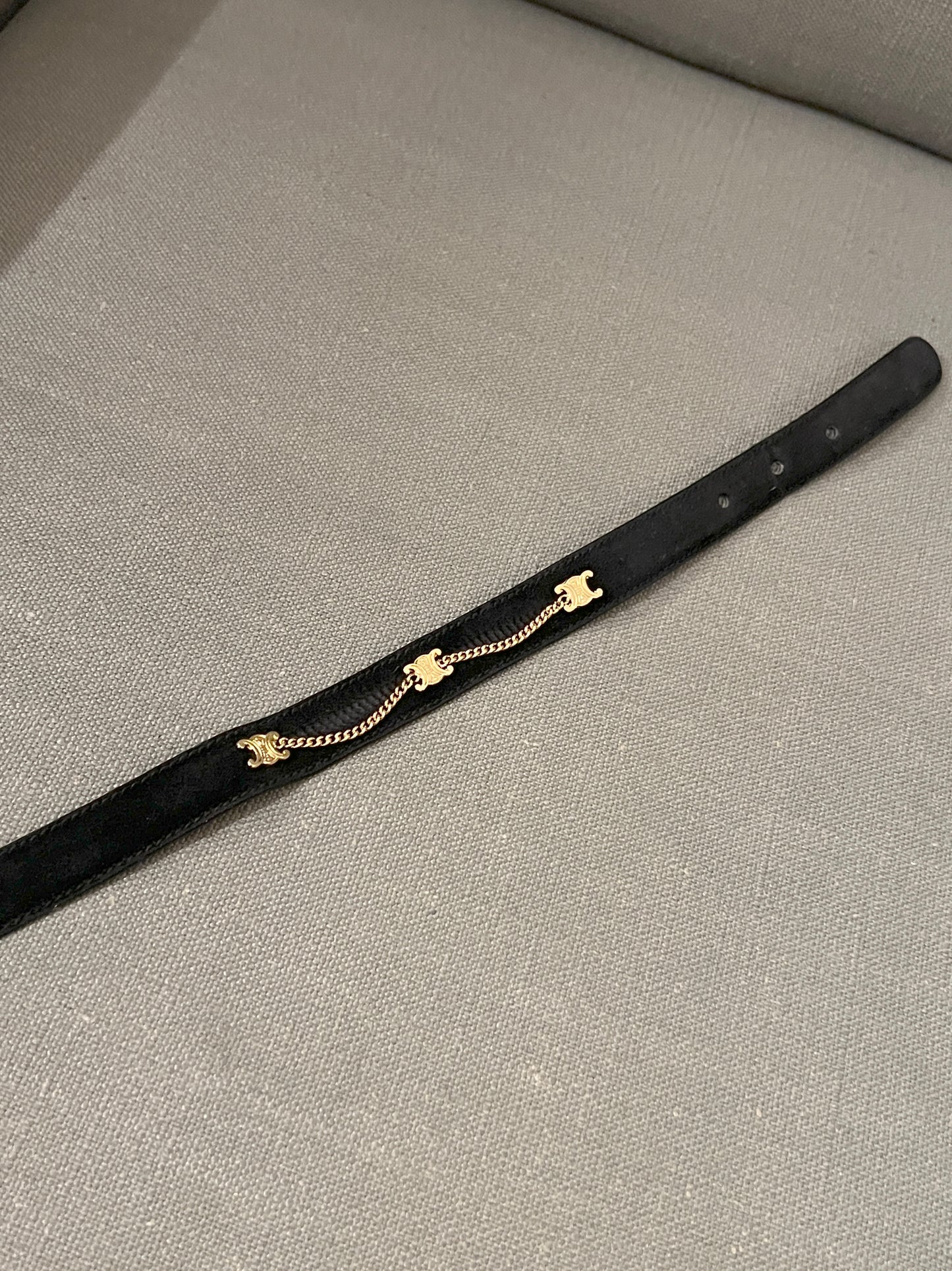 Celine罕見絕版絨面金色凱旋門鏈條皮帶腰帶