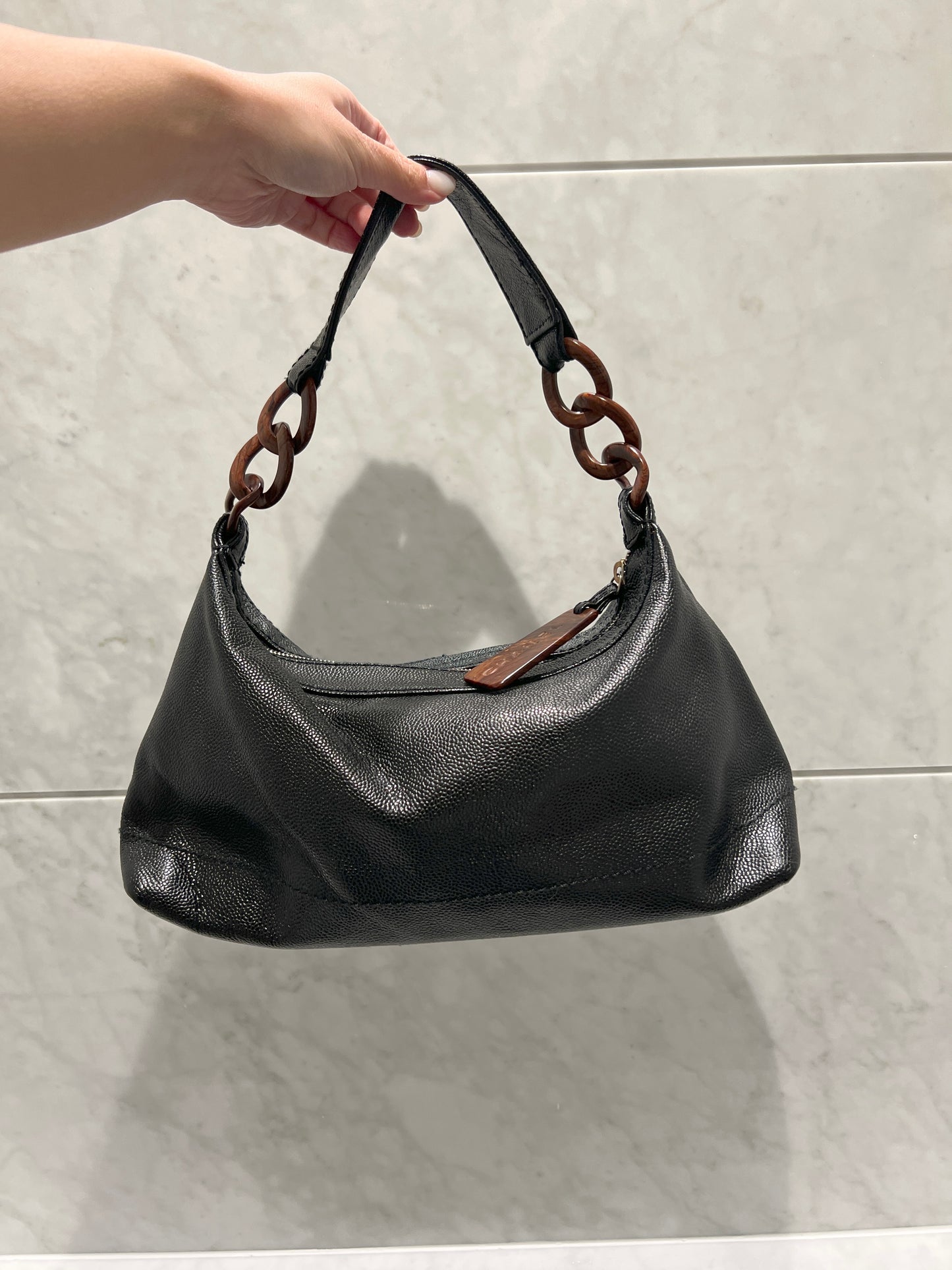 Chanel hobo木連接黑色手袋肩側背包 有卡貼 絕版稀有中古美品