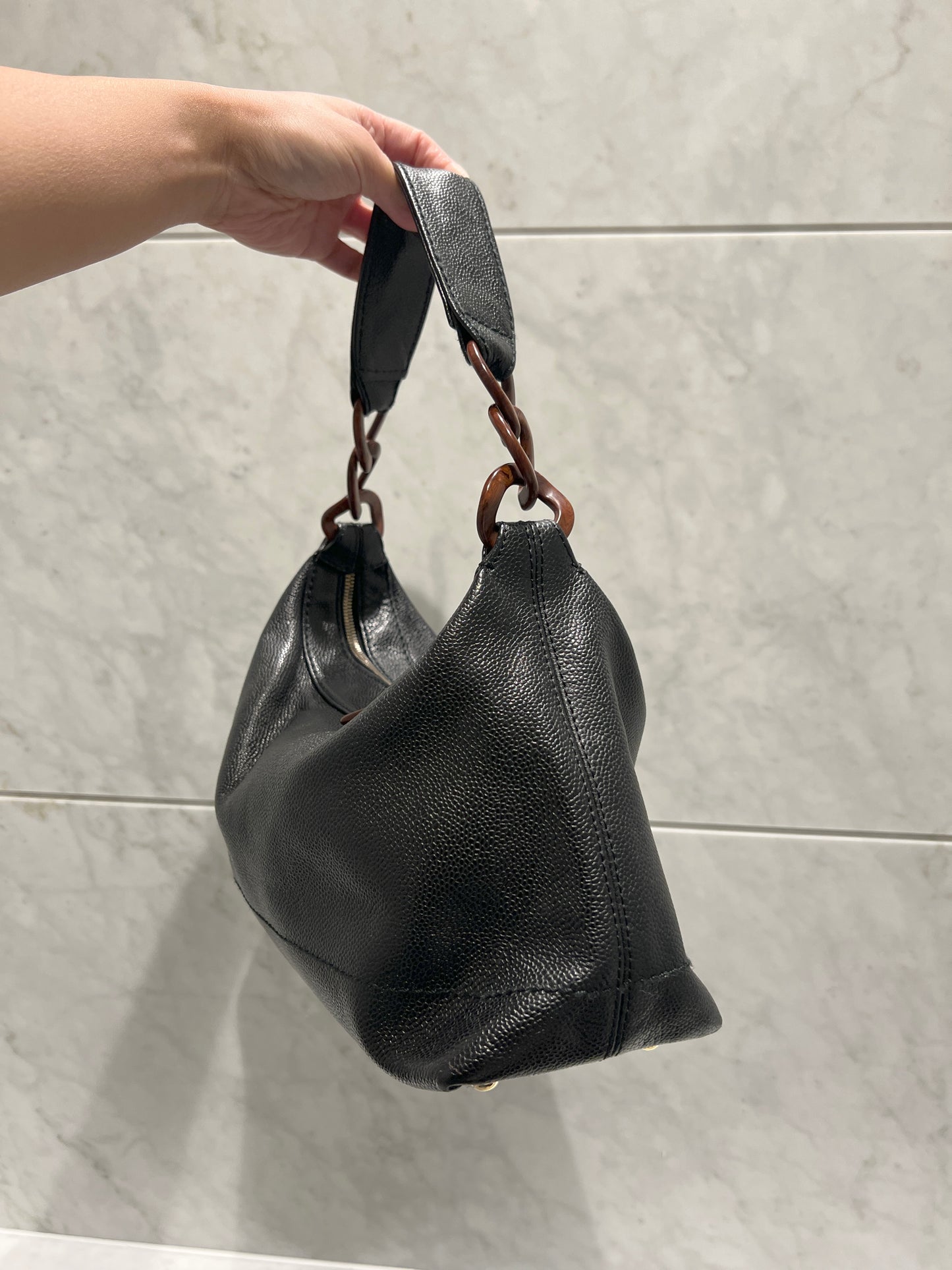Chanel hobo木連接黑色手袋肩側背包 有卡貼 絕版稀有中古美品