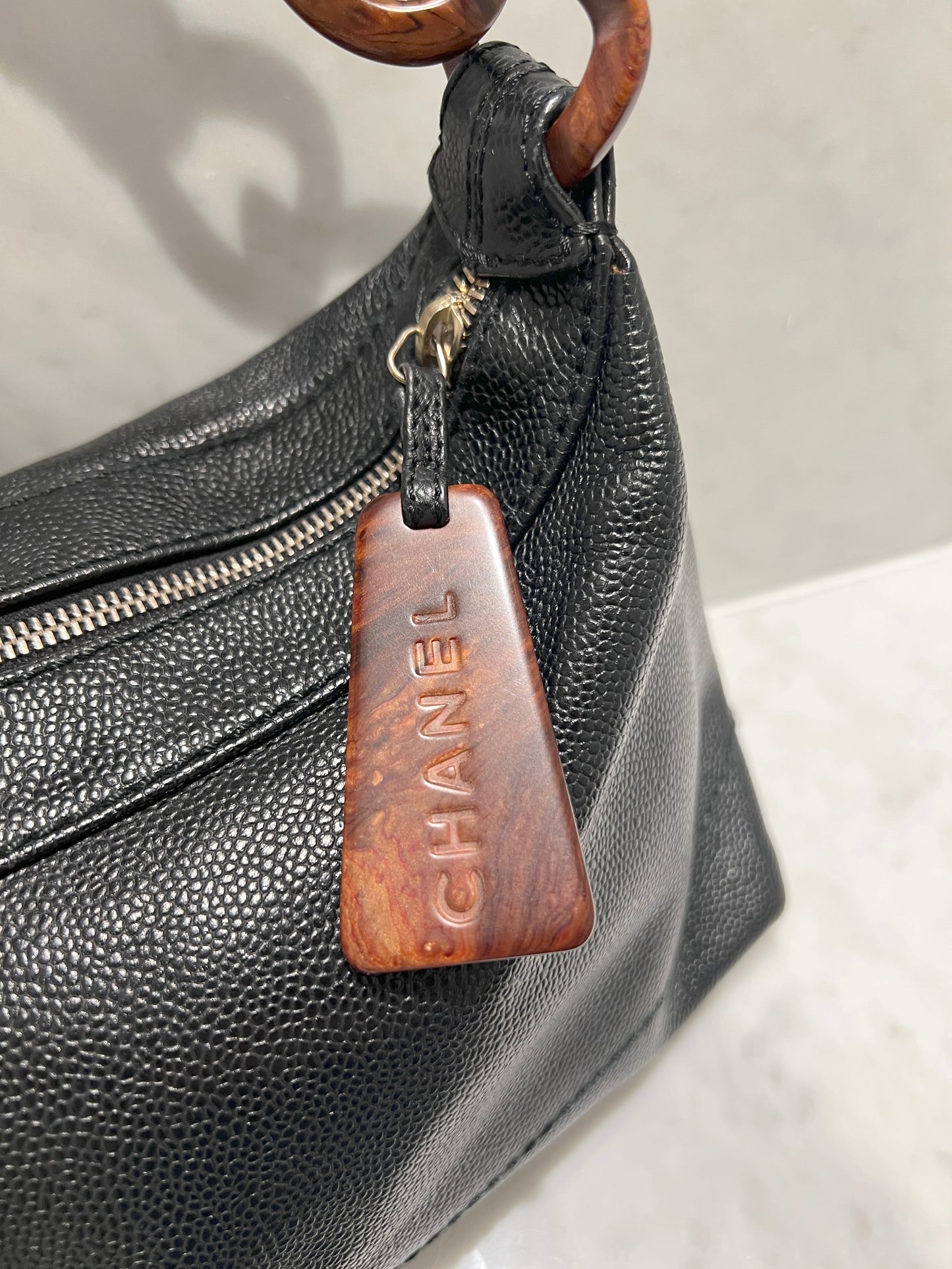 Chanel hobo木連接黑色手袋肩側背包 有卡貼 絕版稀有中古美品